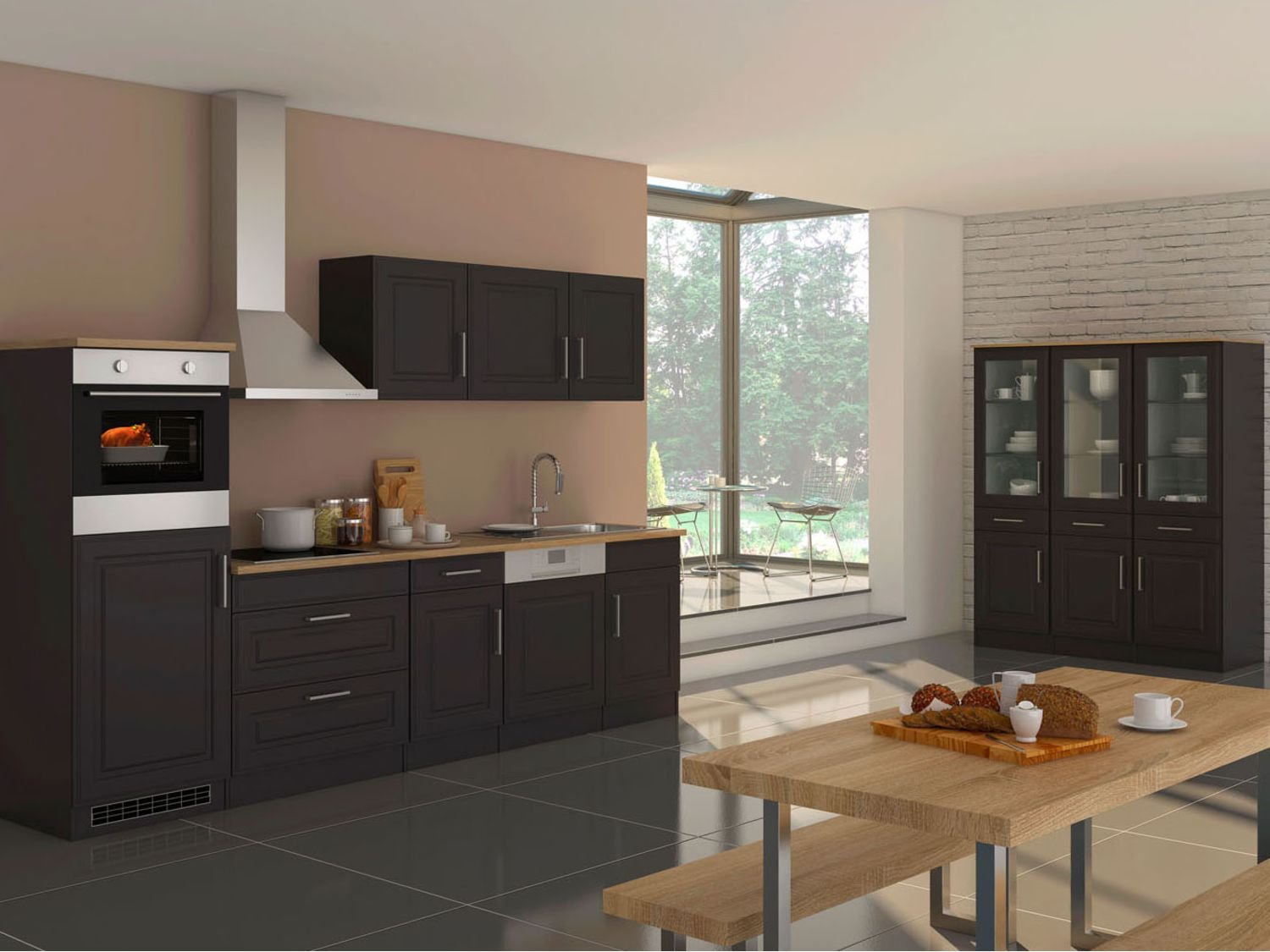 HELD Küchenzeile Rom 290/300/330cm (Breite 300 cm, grafit/eiche sonoma)