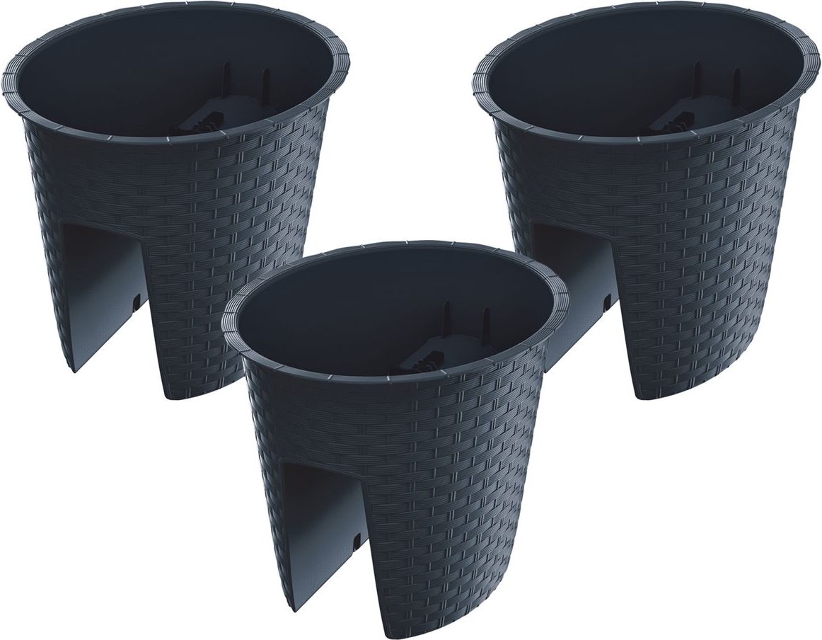Prosperplast Geländertopf Ratolla Railing 3-er Set (Oval, Anthrazit, 298x242x225 mm)