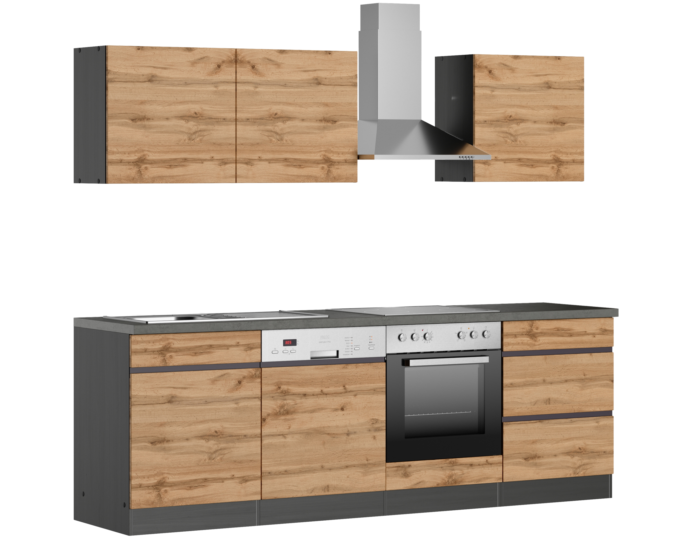 HELD Berlin Küchenzeile (Breite 240 cm, grafit/ wotaneiche)