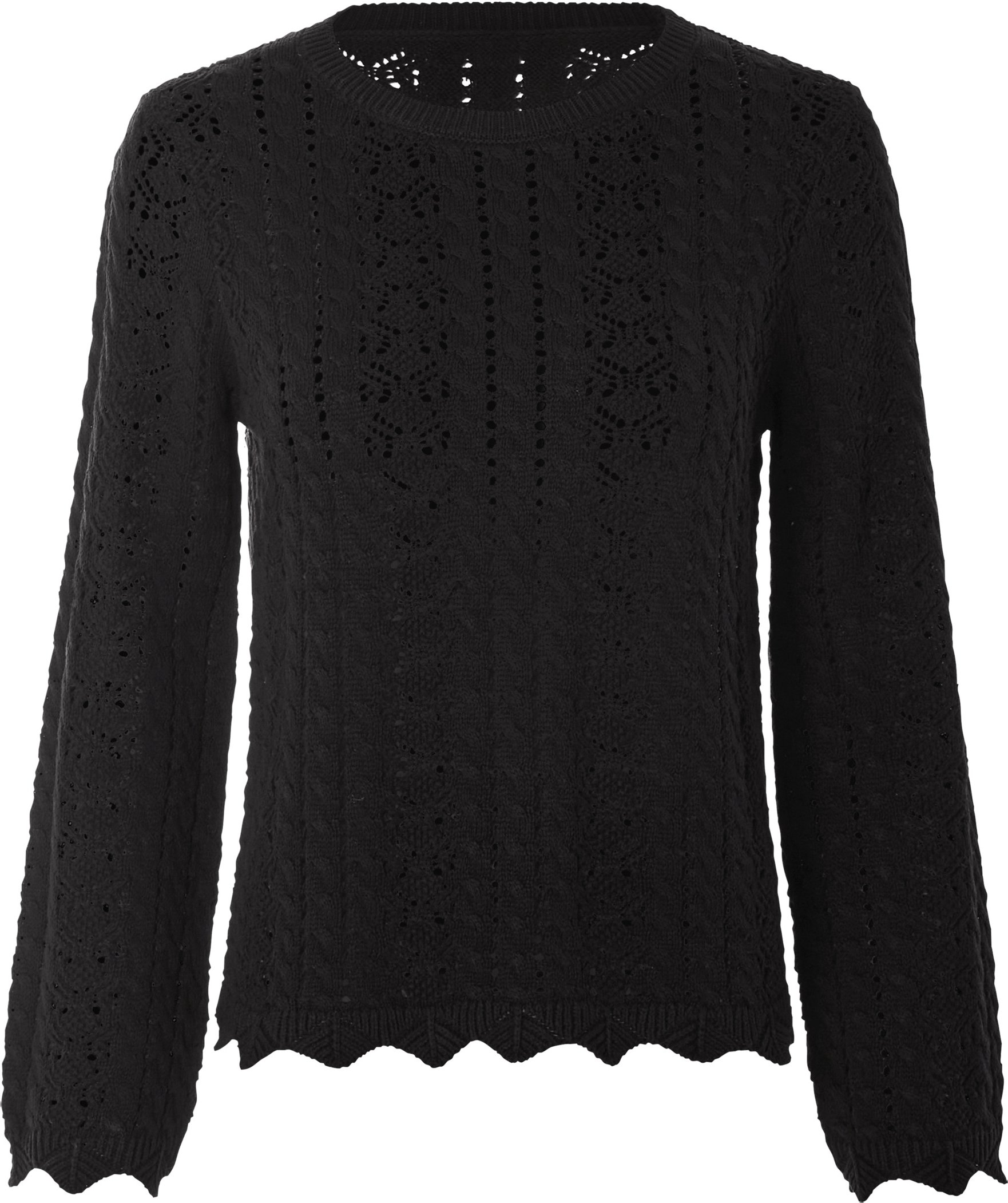 esmara® Damen Lochstrickpullover, leger geschnitten, mit Baumwolle (Schwarz, XS(32/34))