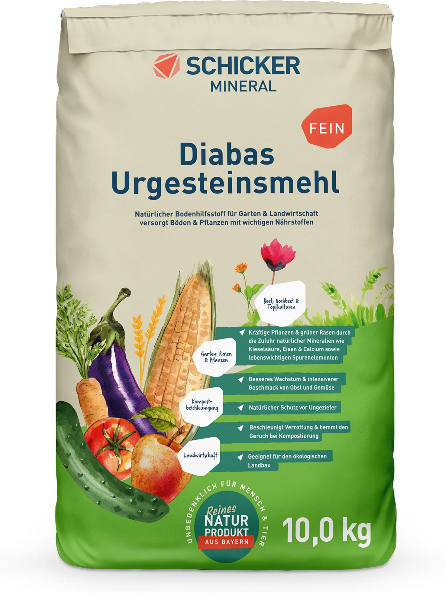Schicker Mineral Diabas Urgesteinsmehl fein (0-63 um, 10 kg)