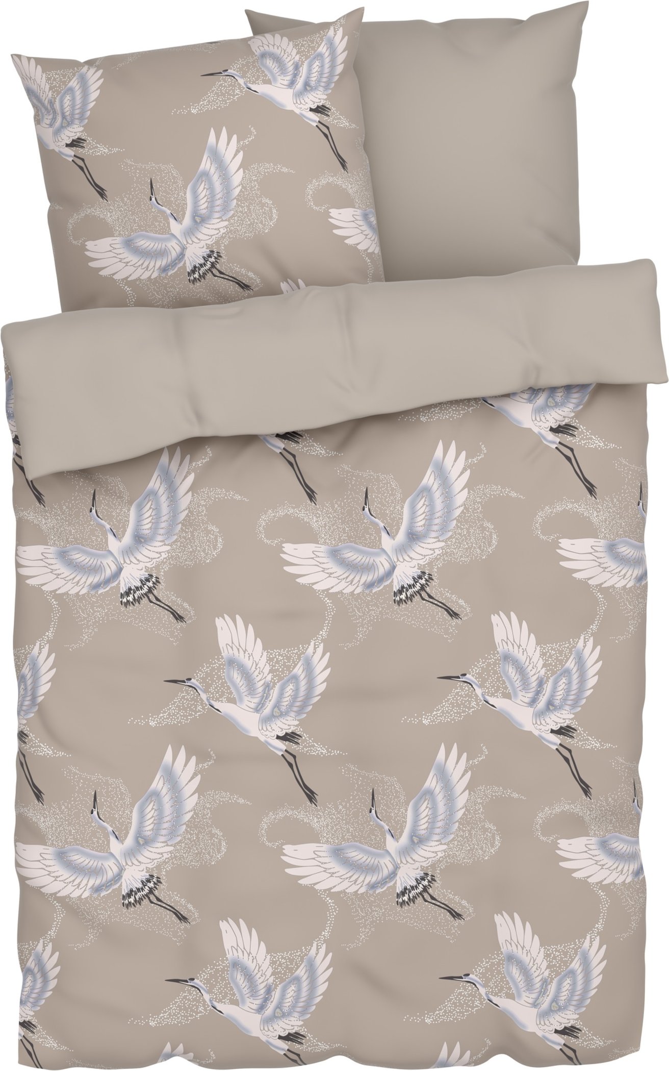 LIVARNO home Satin-Wendebettwäsche, 200 x 220 cm (Kranich/beige)