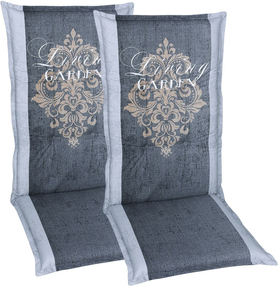GO-DE Textil Gartenauflage Living Garden (2er Set Hochlehner, Grau)