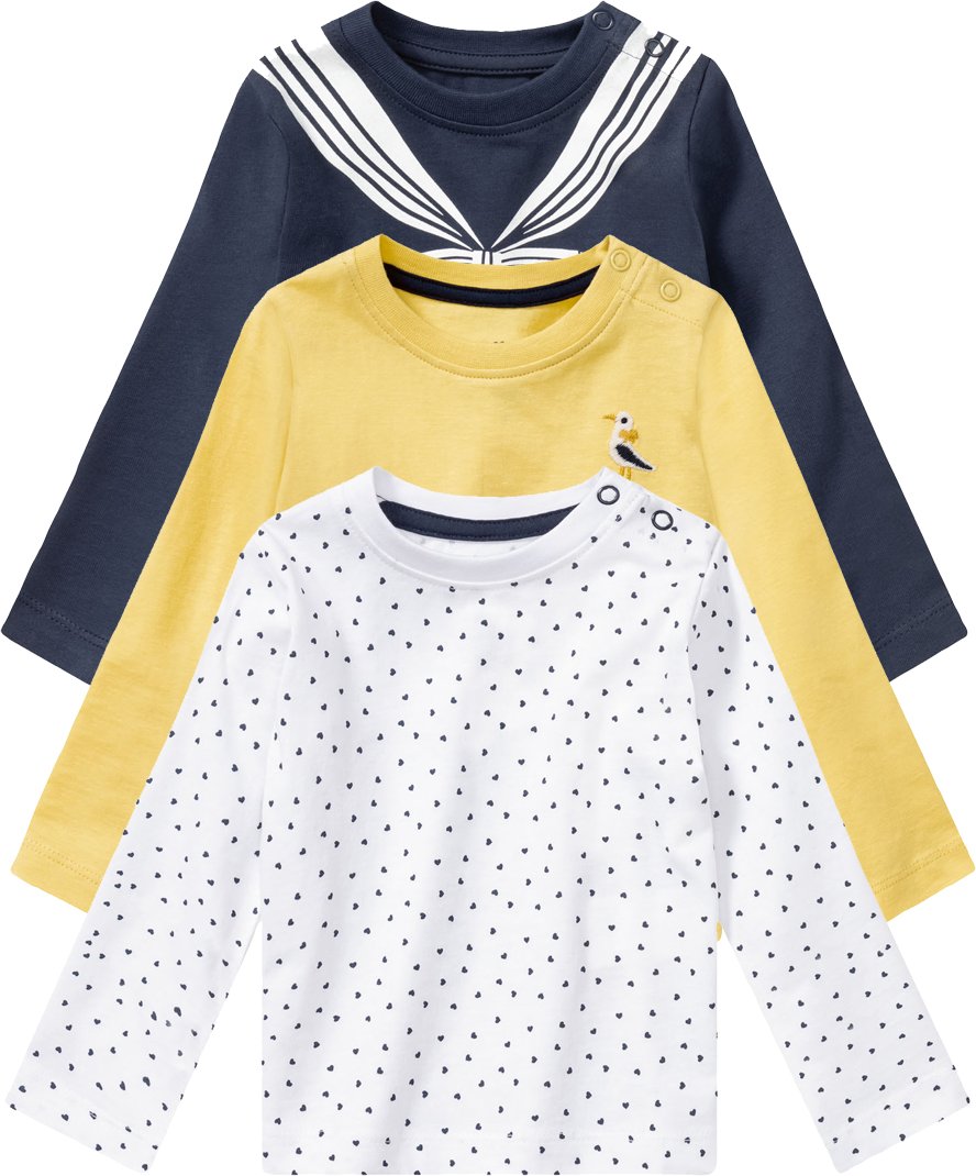 Thumbnail - lupilu® Baby Langarmshirt 3er (74/80, weiß/gelb/marine)