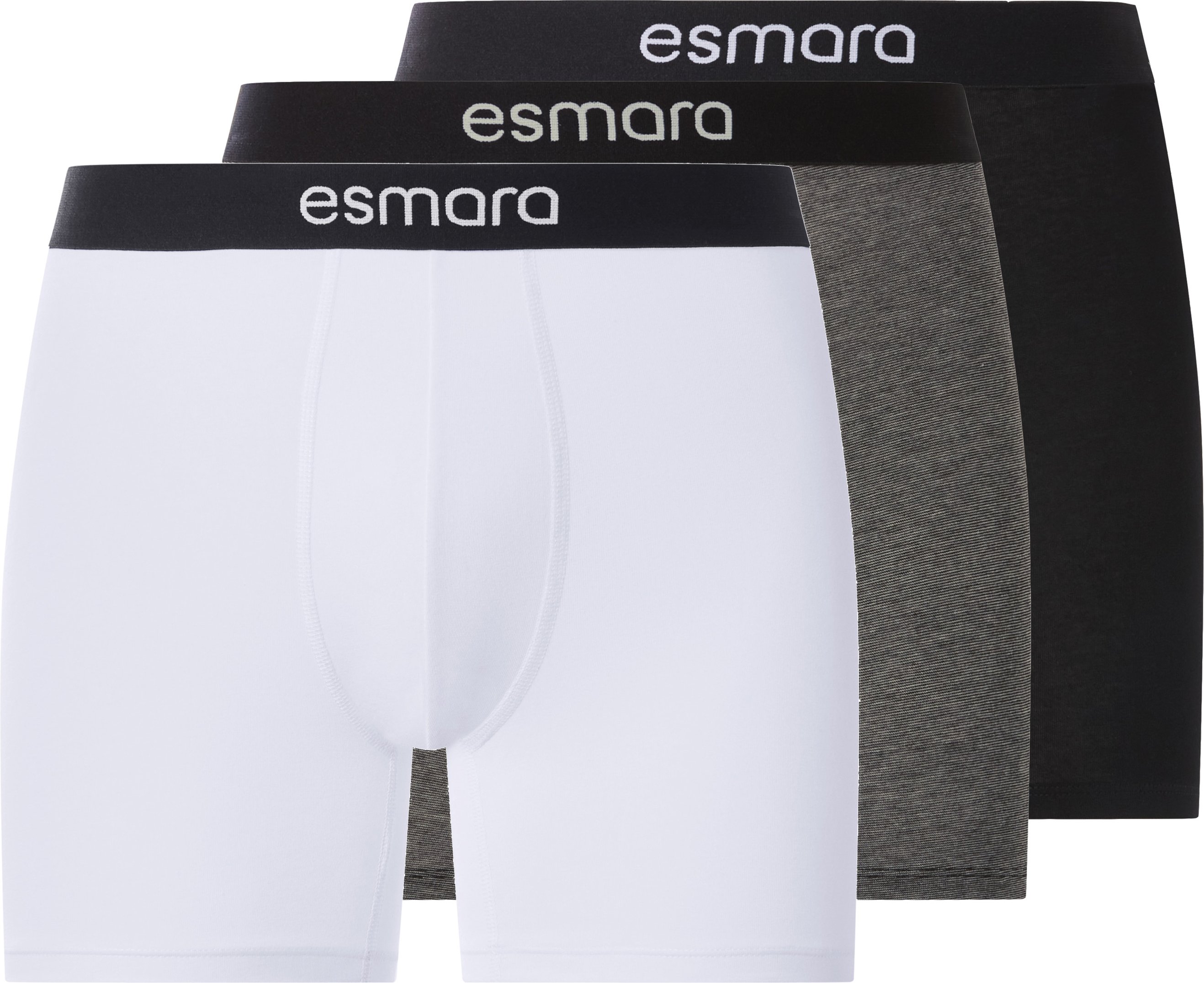 esmara Men Herren Boxer langes Bein, 3 Stück (schwarz/grau/weiß, 4/S)