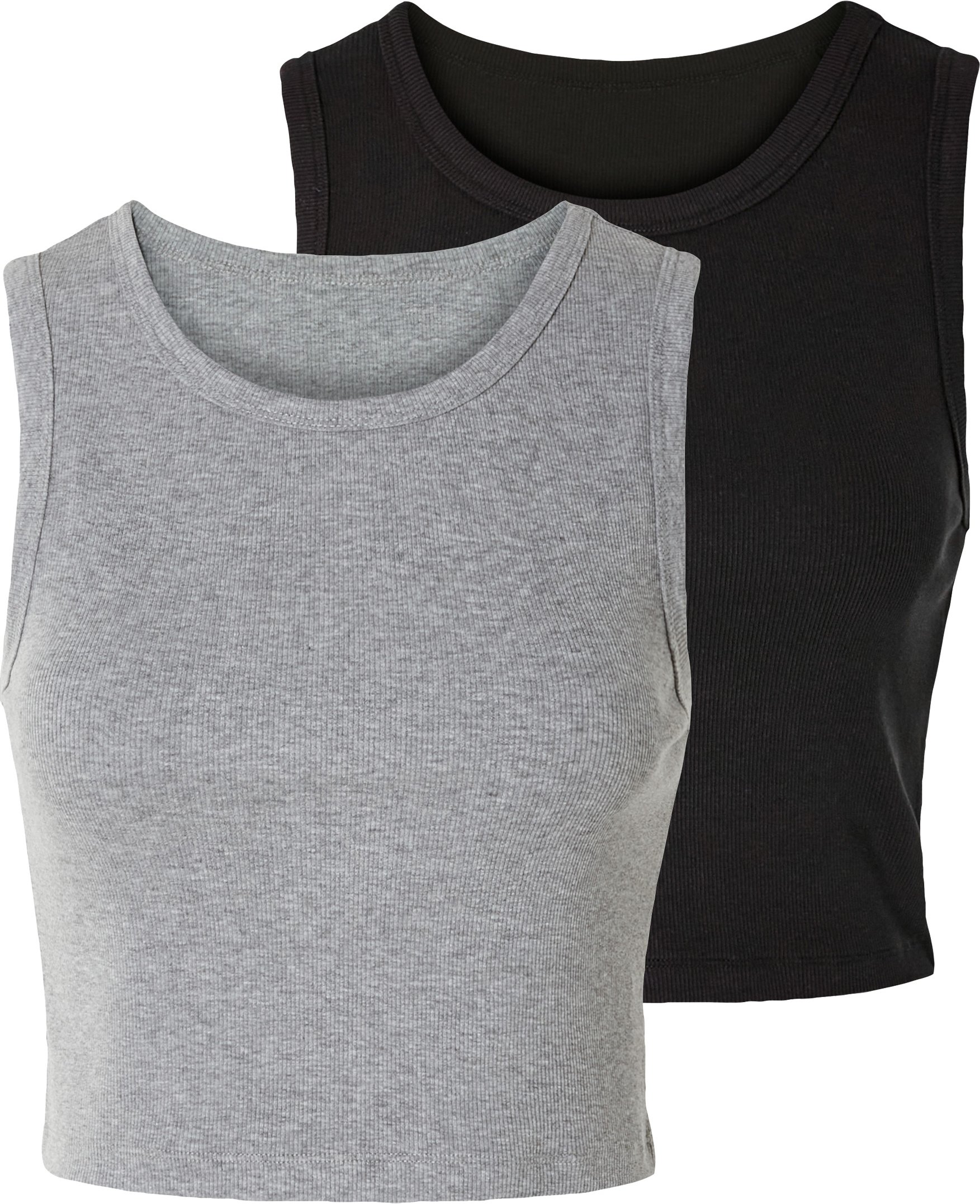 esmara® Damen Top cropped 2 Stück (schwarz/grau, XL(48/50))