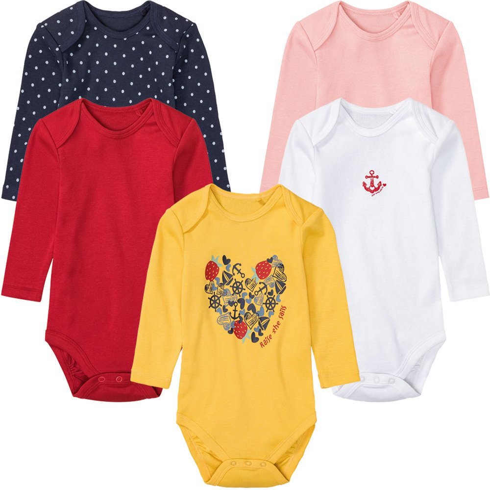 Thumbnail - lupilu® 5 Baby Bodies langarm (62/68, weiß/gelb/rot/rosa/marine)