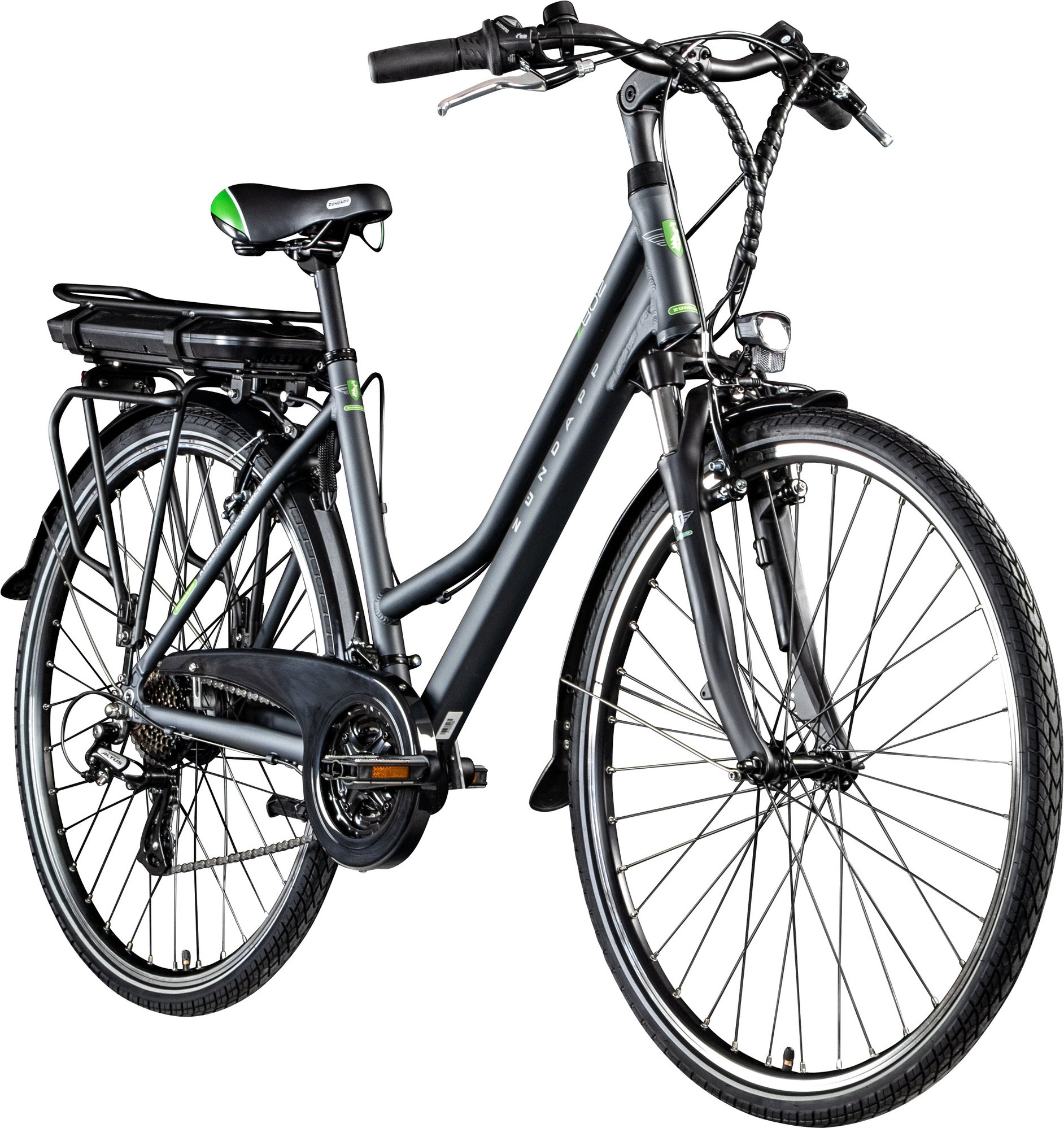 Zündapp E-Bike Trekkingrad »Z802 700c«, 28 Zoll, Damen (Damen, Grau/Grün)