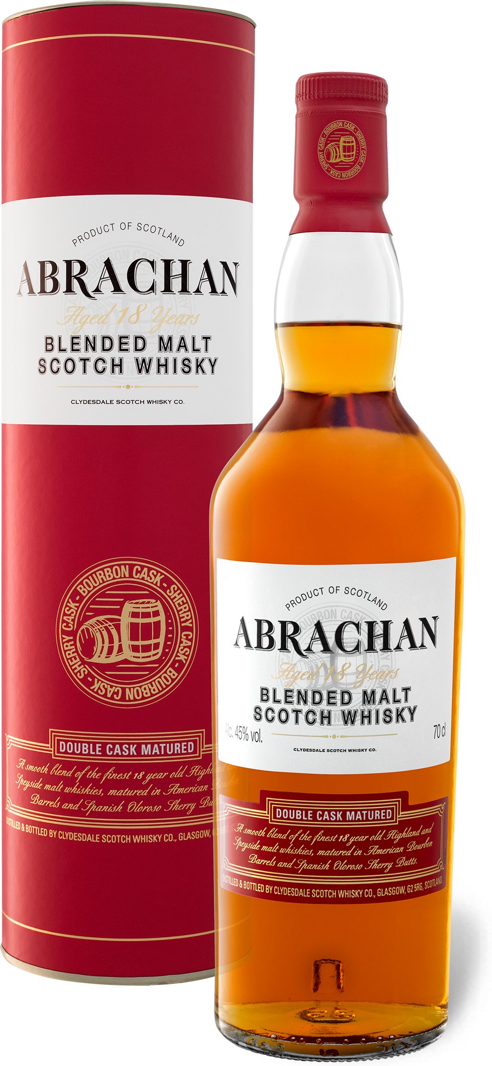 Abrachan Blended Malt Scotch Whisky 18 Jahre Double Cask Matured mit Geschenkbox 45% Vol