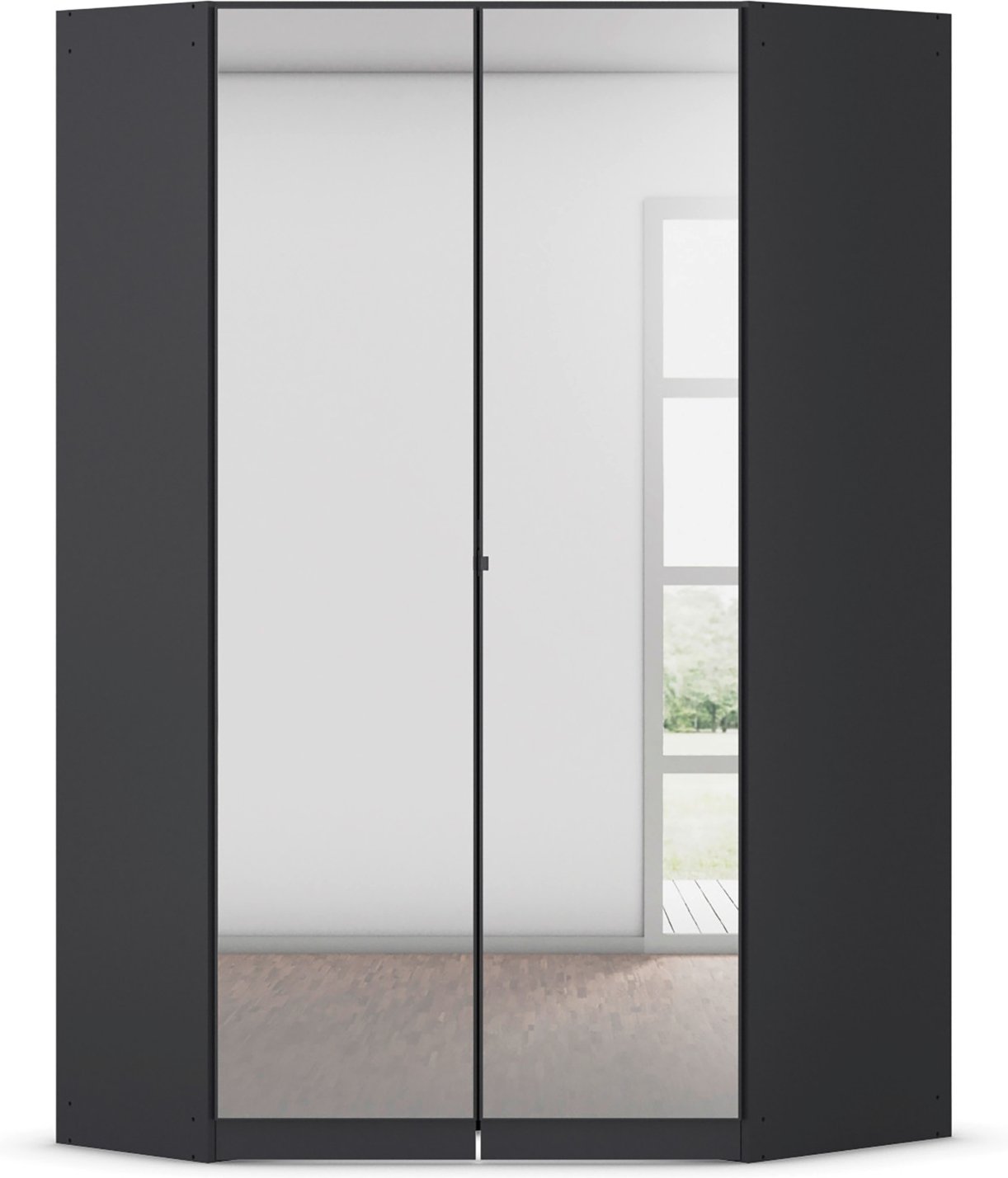 rauch BLUE Costa Drehtürenschrank mit Spiegel (Eckschrank, grau metallic, 117 x 197 cm)