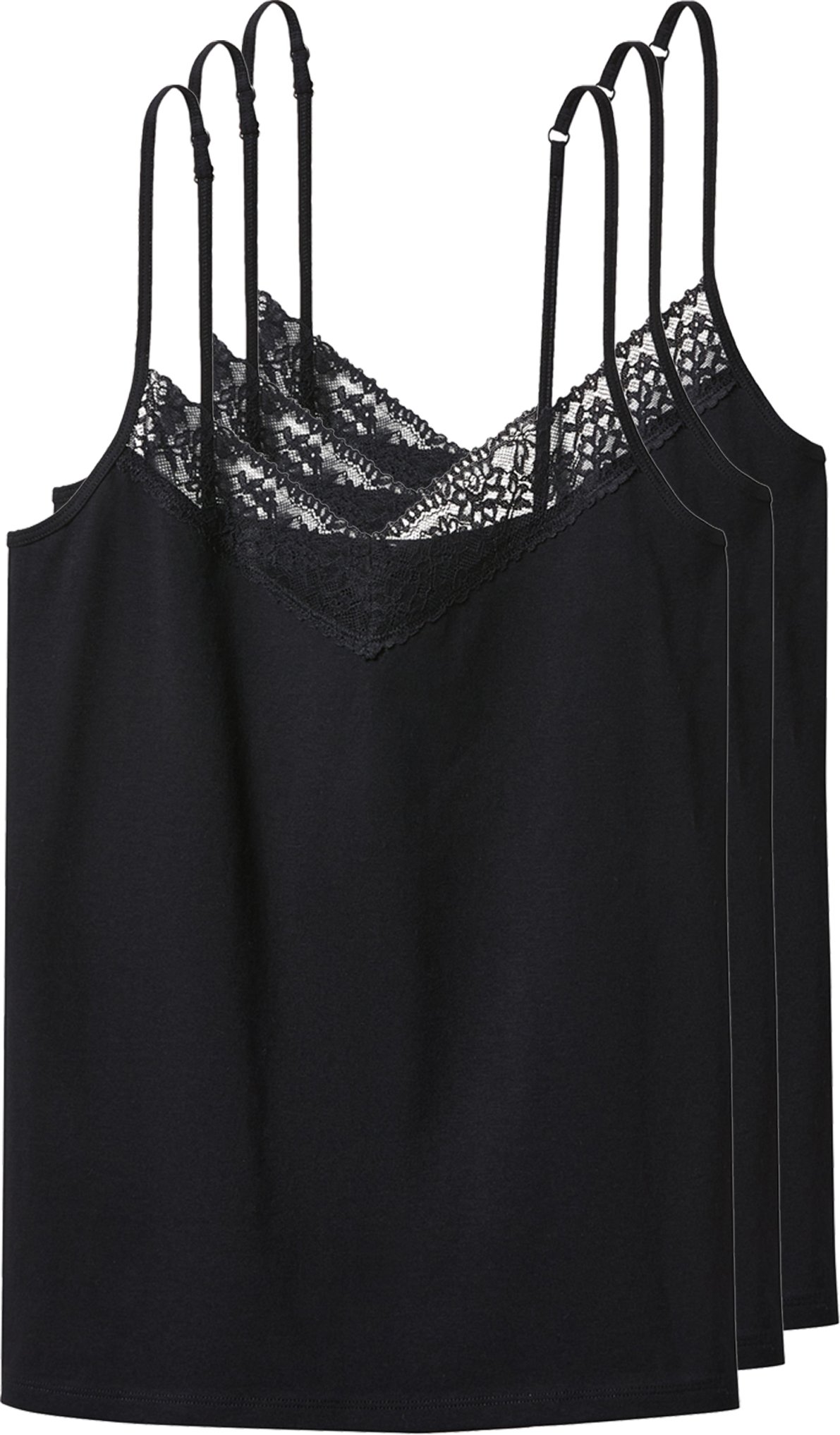 esmara® Damen Spaghettiträgerhemd, 3 Stück (Schwarz, M(40/42))