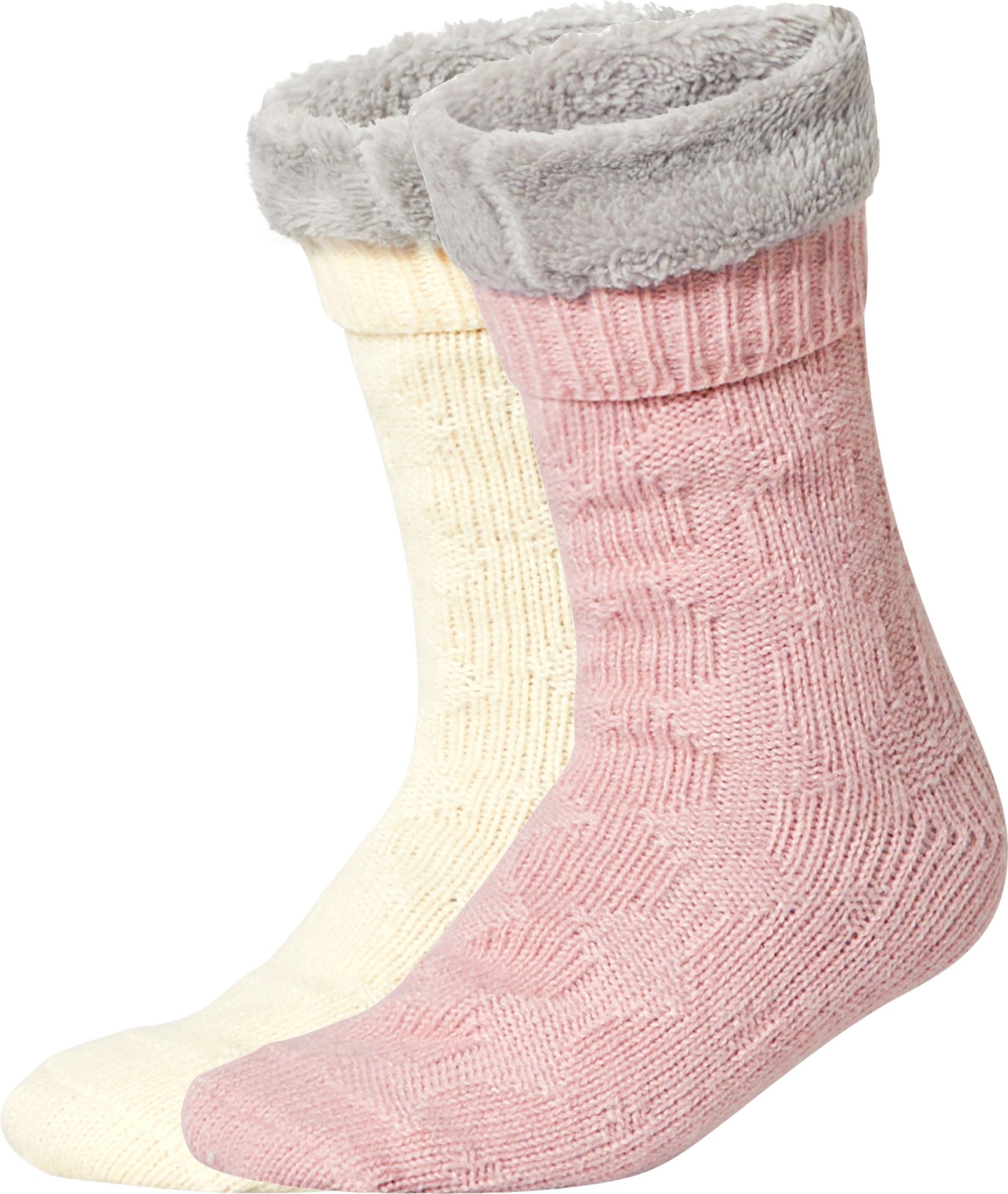 Damen Kuschelsocken mit Teddyfutter 2er (rosa/beige, 35-38)