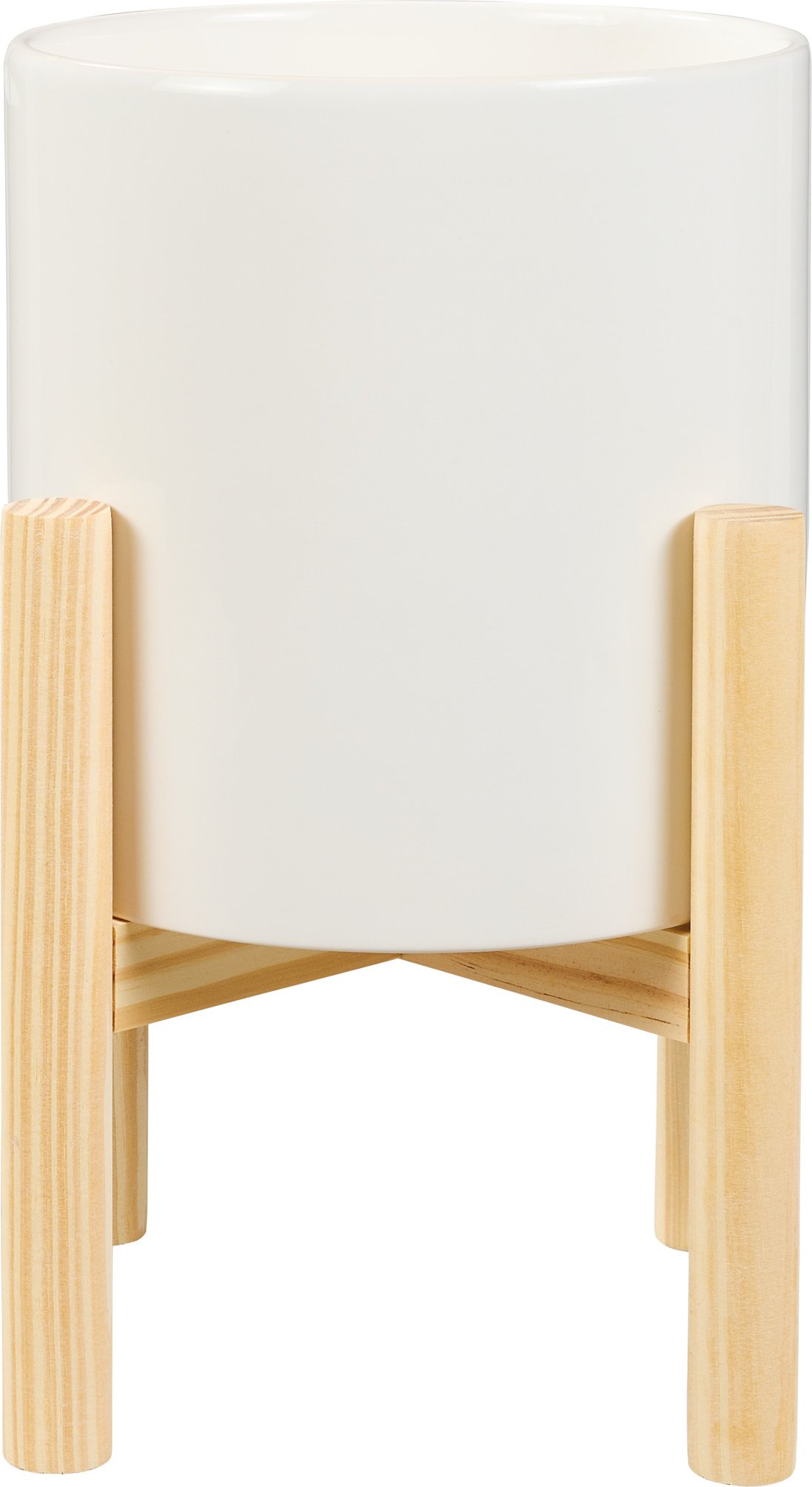 LIVARNO home Übertopf Keramik mit Holzgestell (Weiß)