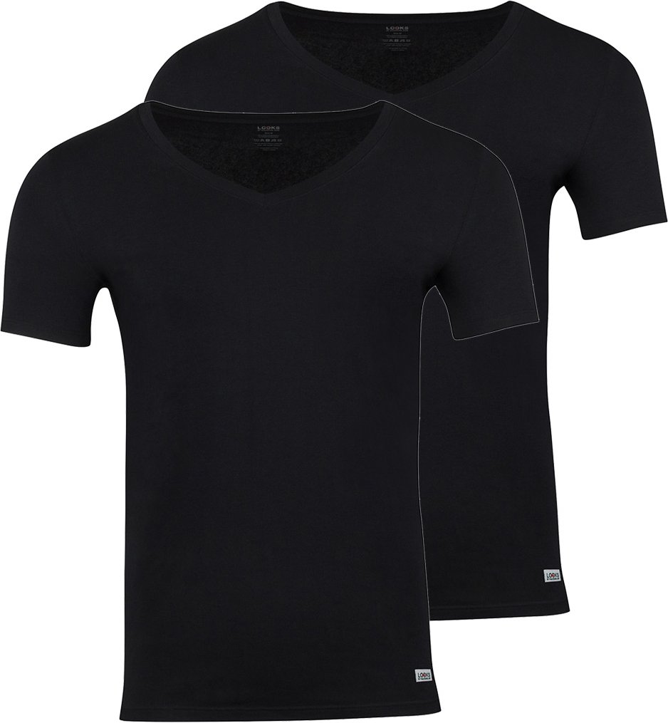 LOOKS by Wolfgang Joop Herren Unterhemd/T-Shirt, 2 Stück (Schwarz, L)