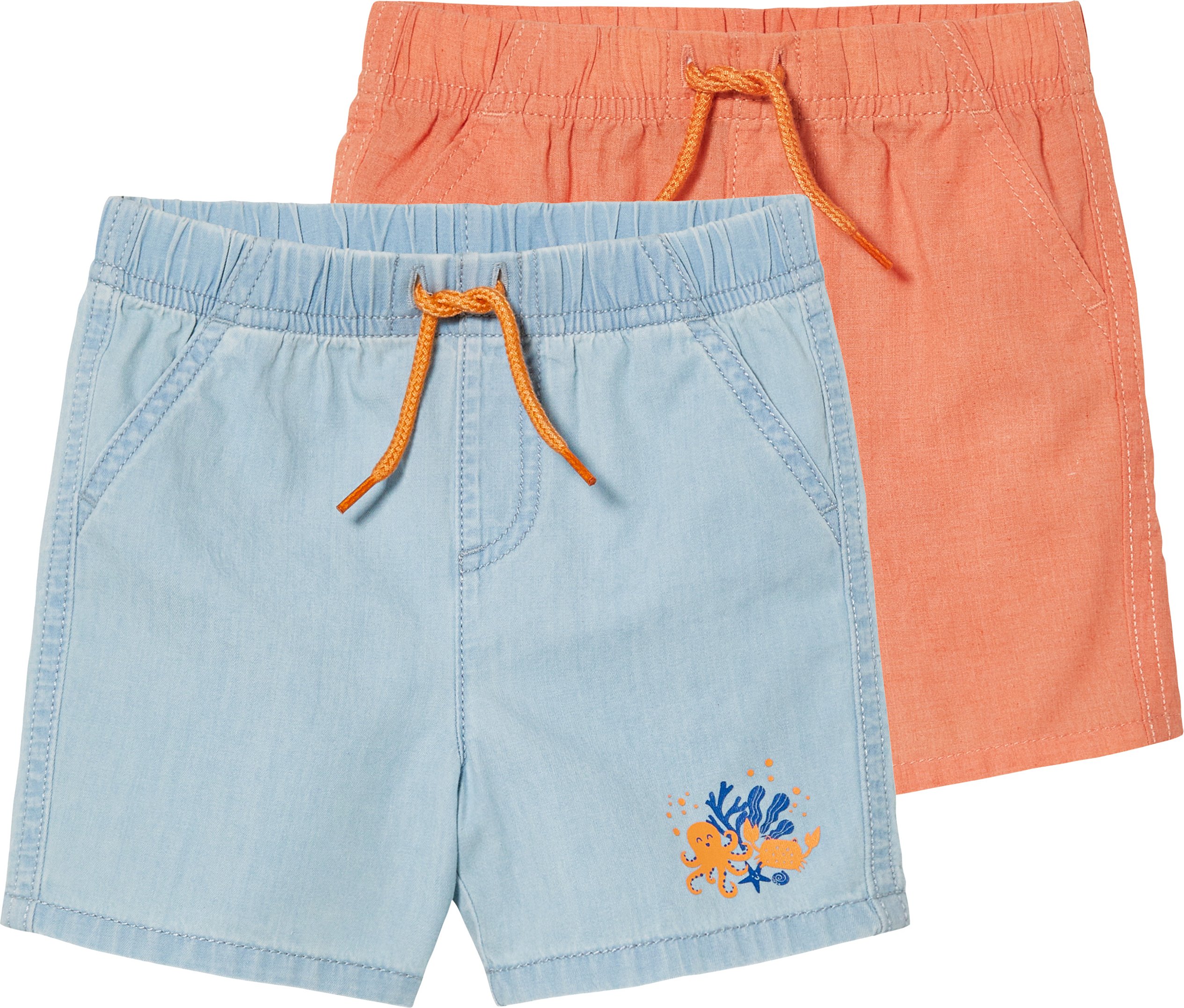 lupilu® Baby Shorts, 2 Stück, mit Gummizugbund (50/56, hellblau/orange)