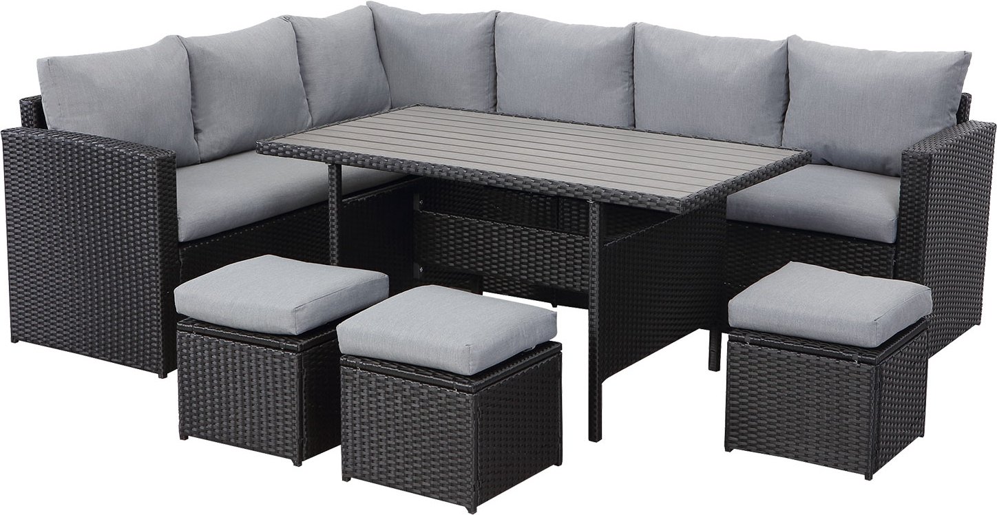 MeXo Gartenmöbel 9-Sitzer Lounge Set inkl. Polster (Schwarz & Grau)