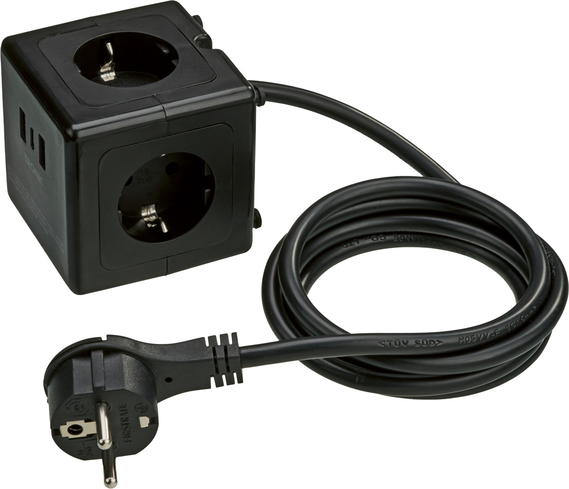 Thumbnail - TRONIC® Steckdosenwürfel mit USB-Ports (Schwarz)