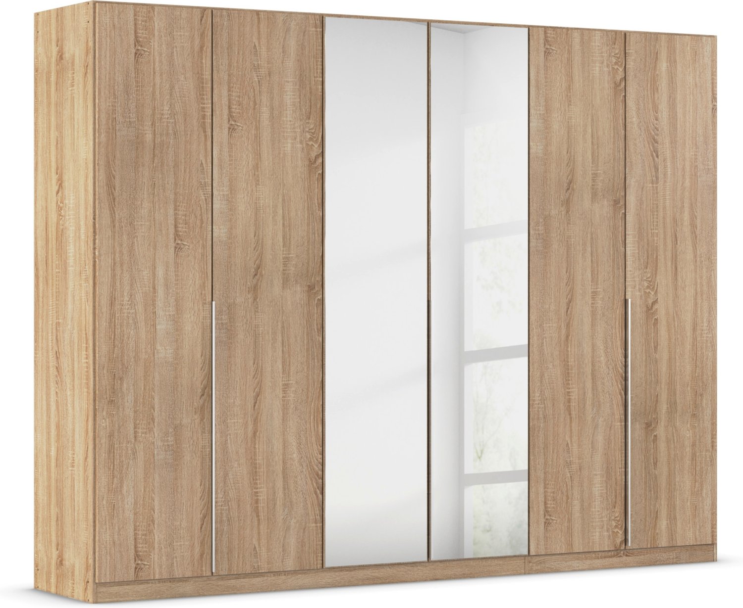 rauch ORANGE Drehtürenschrank Alabama mit Spiegel (Basic-Zubehör, Eiche Sonoma, Griffe Alufarben, 271 x 210 cm)