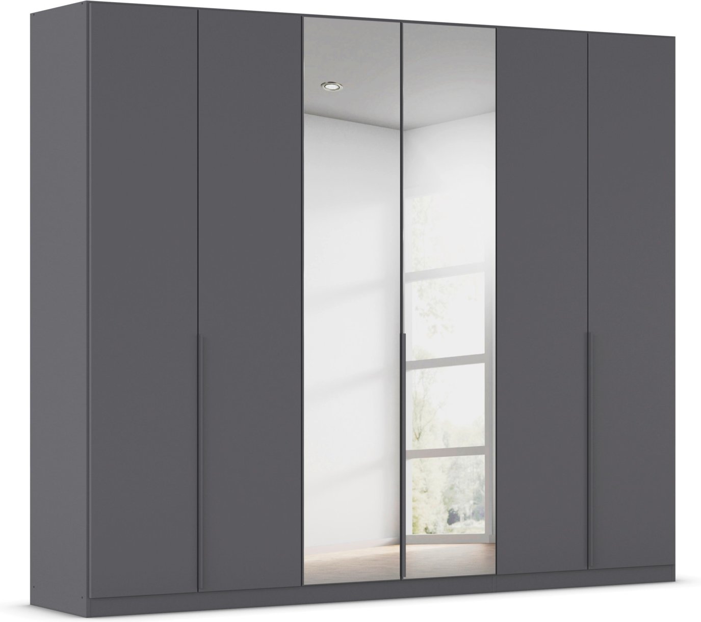 rauch ORANGE Drehtürenschrank Alabama mit Spiegel (Basic-Zubehör, Graumetallic, Griffe Grau, 271 x 229 cm)