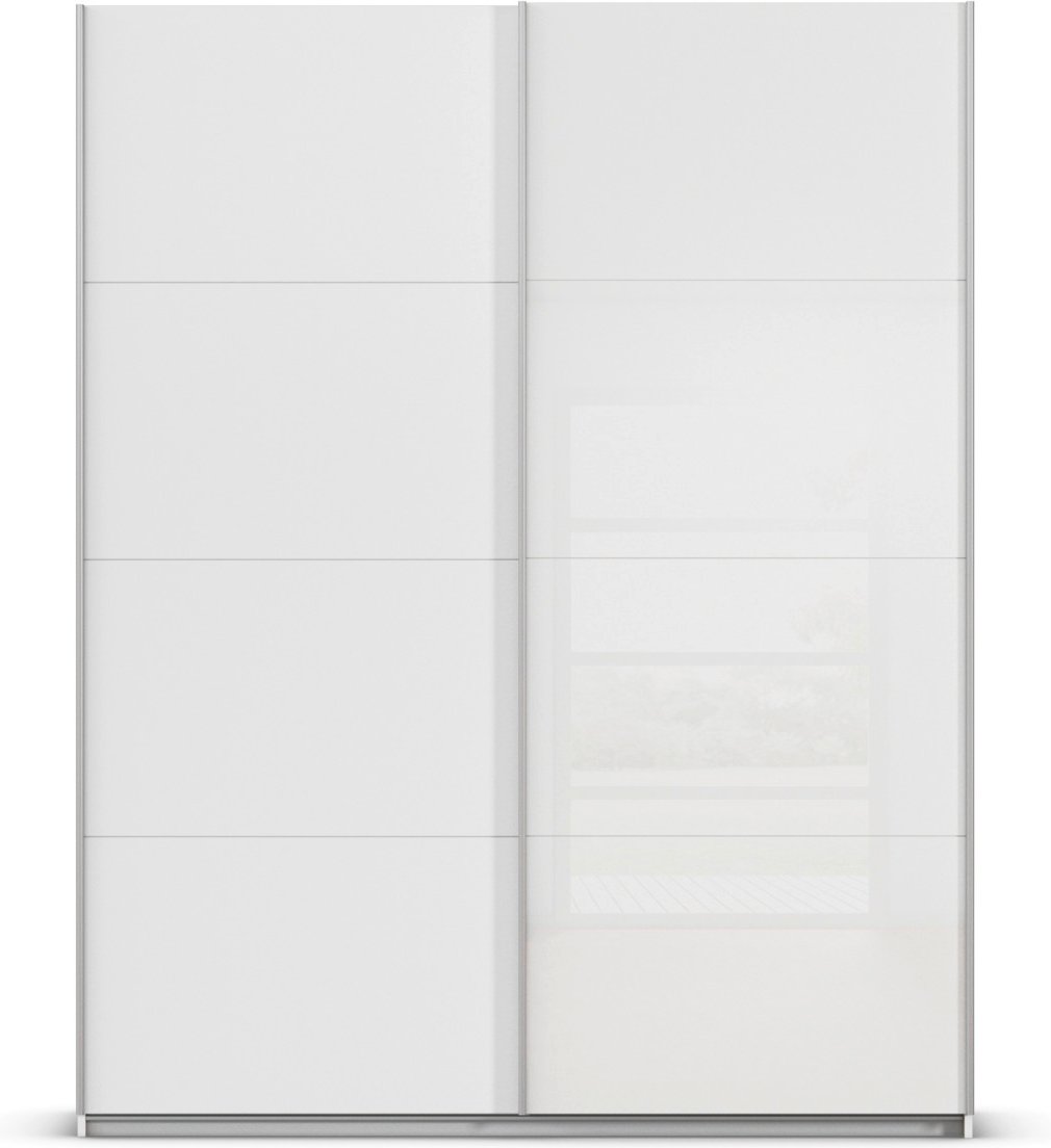 rauch ORANGE Quadra Schwebetürenschrank mit Glaselementen (Premium-Ausstattung, Korpus:Weiß, Glas:Weiß, Breite: 181cm/Hö...