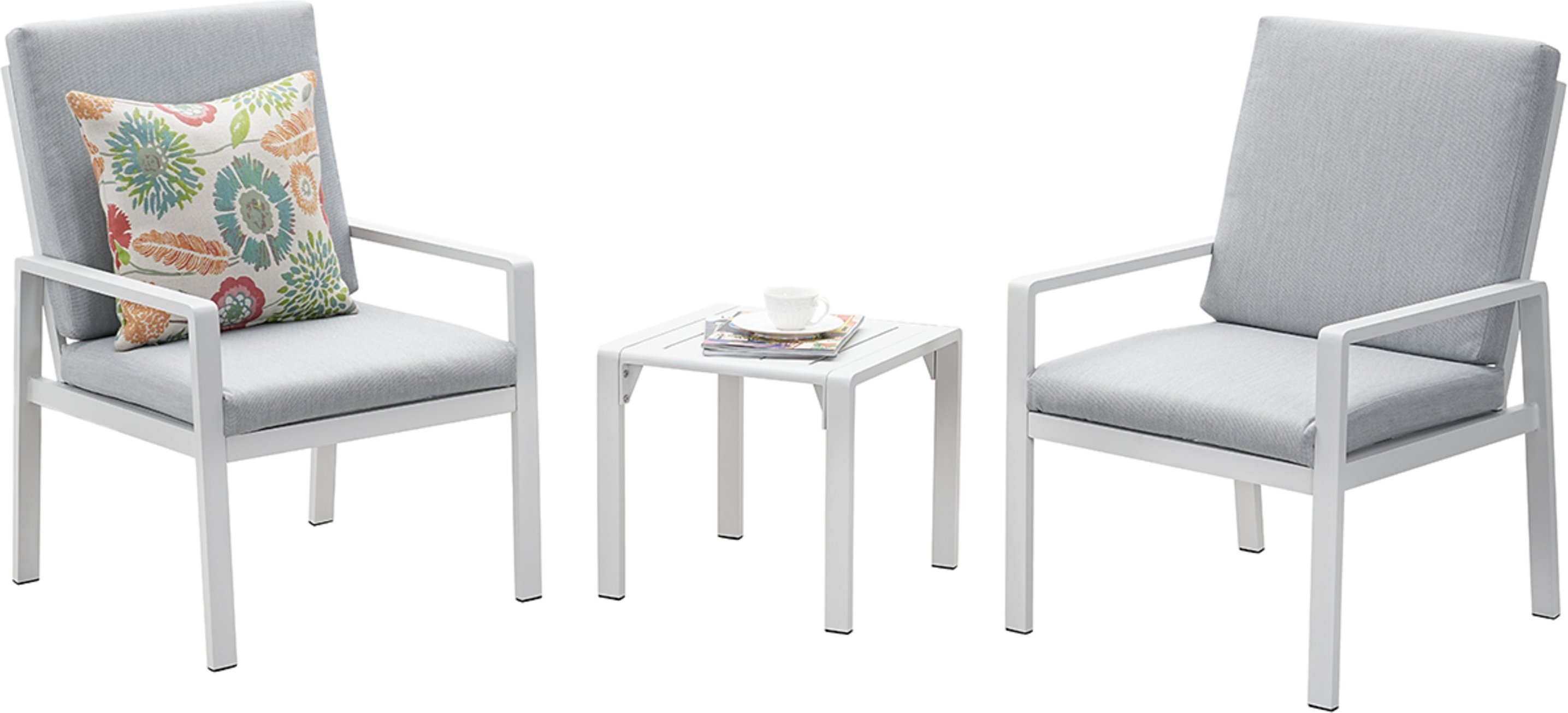 MeXo Gartenmöbel »Dining Set Rom«, inkl Polster (2-Sitzer, Weiß / Hellgrau)