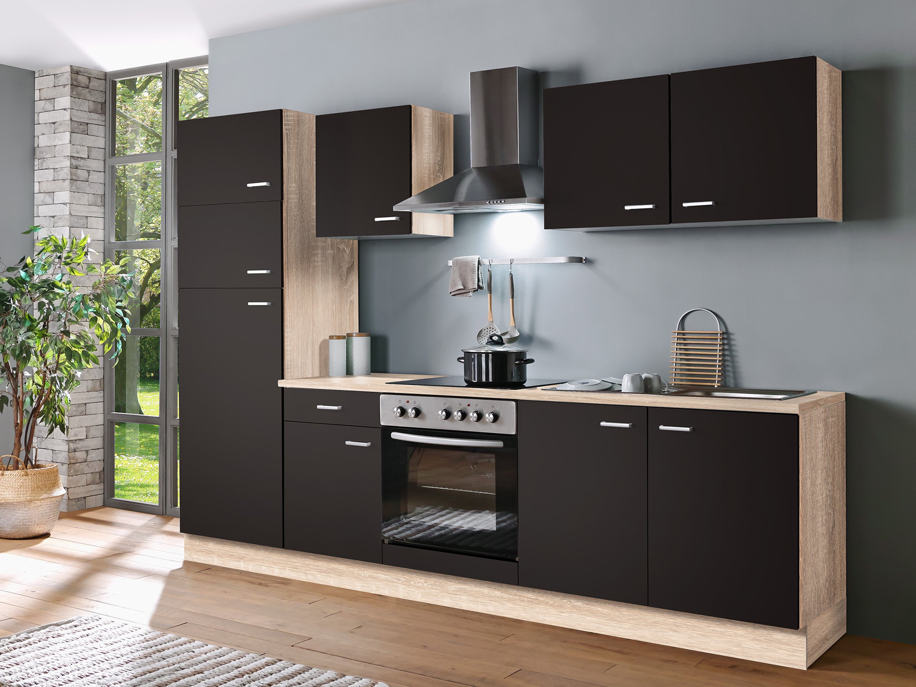 Menke Küchenblock Classic 1 (ohne Geschirrspüler, 270 cm, Lava, Frei Bordstein)