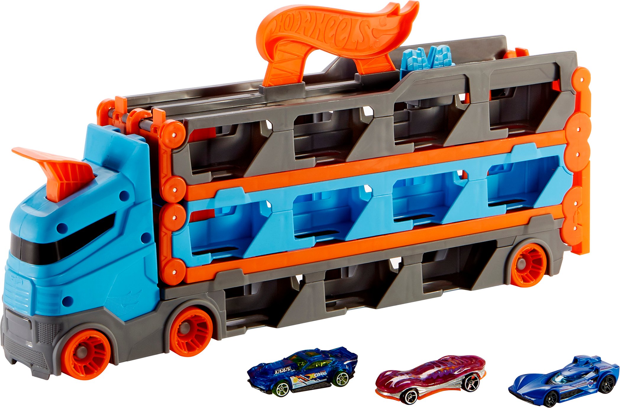 Hot Wheels »2-in-1 Rennbahn-Transporter«, inkl. 3 Fahrzeuge