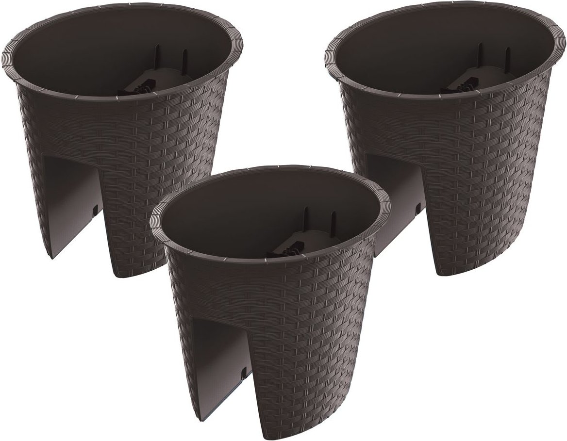 Prosperplast Geländertopf Ratolla Railing 3-er Set (Oval, Braun, 298x242x225 mm)""