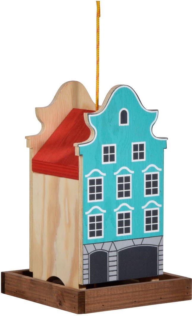 dobar Buntes Deko-Vogelhaus Münster, 19 x 19 x 30 cm (hellblau/rot)