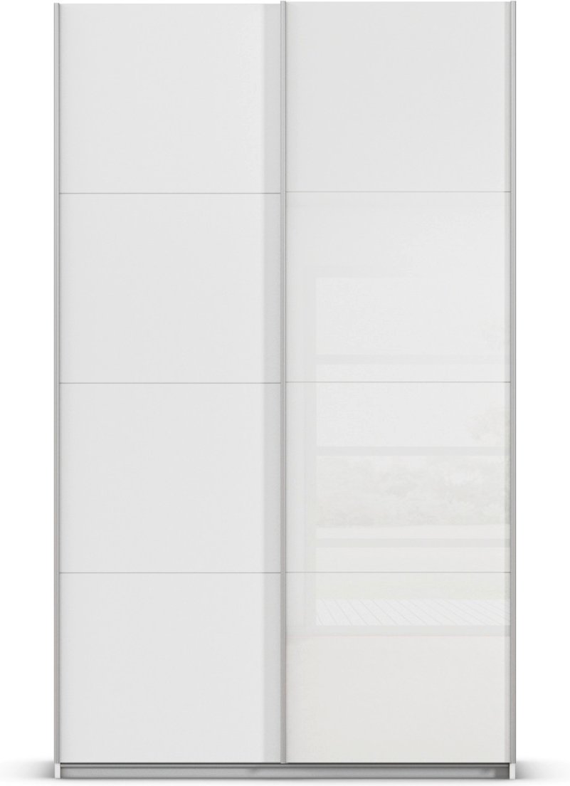 rauch ORANGE Quadra Schwebetürenschrank mit Glaselementen (Classic-Zubehör, Korpus:Weiß, Glas:Weiß, 136 x 230 cm)