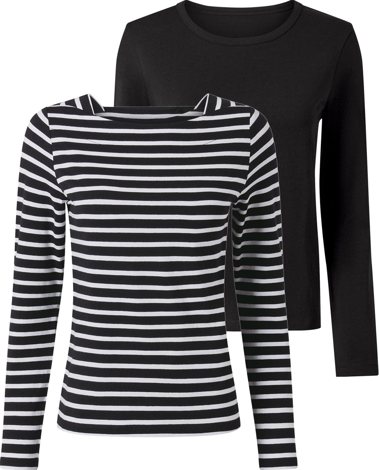 Thumbnail - esmara® Damen Langarmshirts, 2 Stück (Schwarz/weiß, M(40/42))