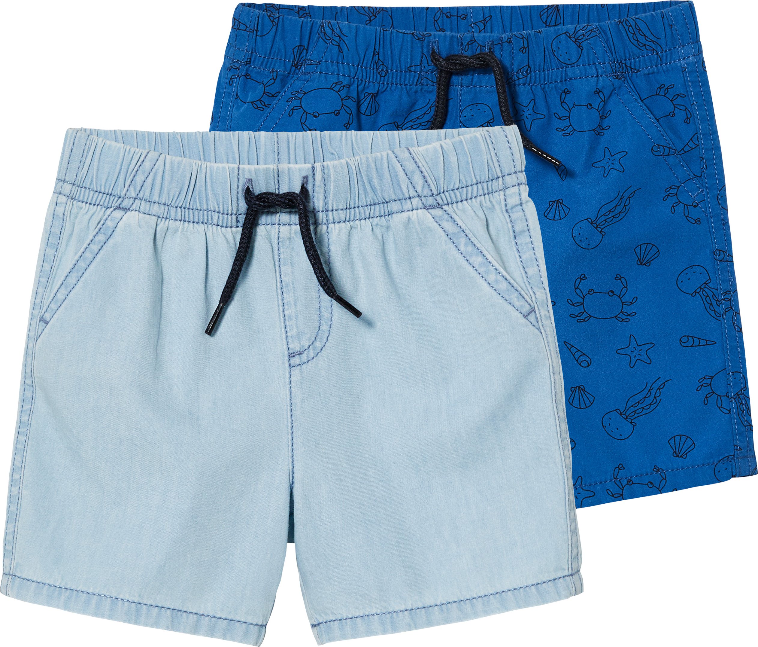 lupilu® Baby Shorts, 2 Stück, mit Gummizugbund (50/56, hellblau/dunkelblau)