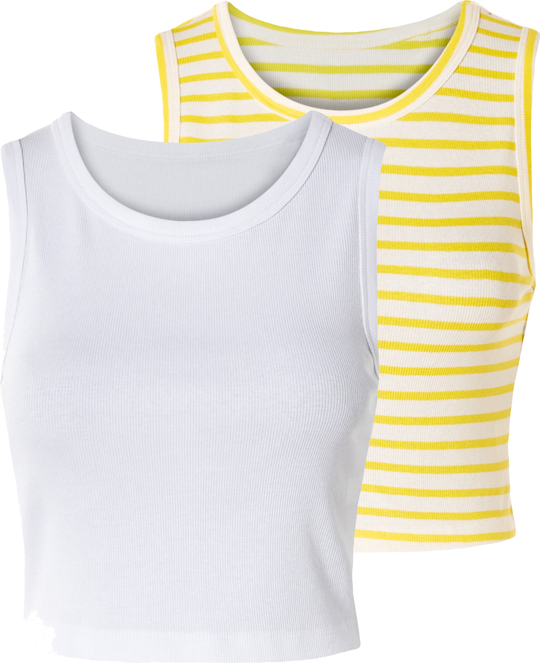 esmara® Damen Top cropped 2 Stück (gelb-gestreift/weiß, XS(32/34))