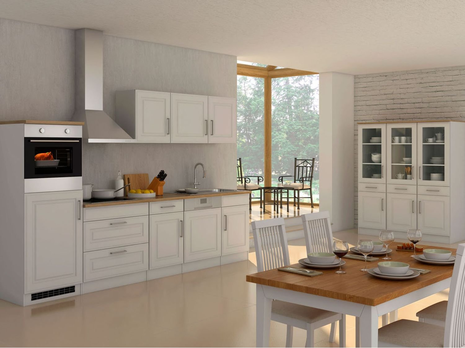 HELD Küchenzeile Rom 290/300/330cm (Breite 300 cm, weiß/eiche sonoma)