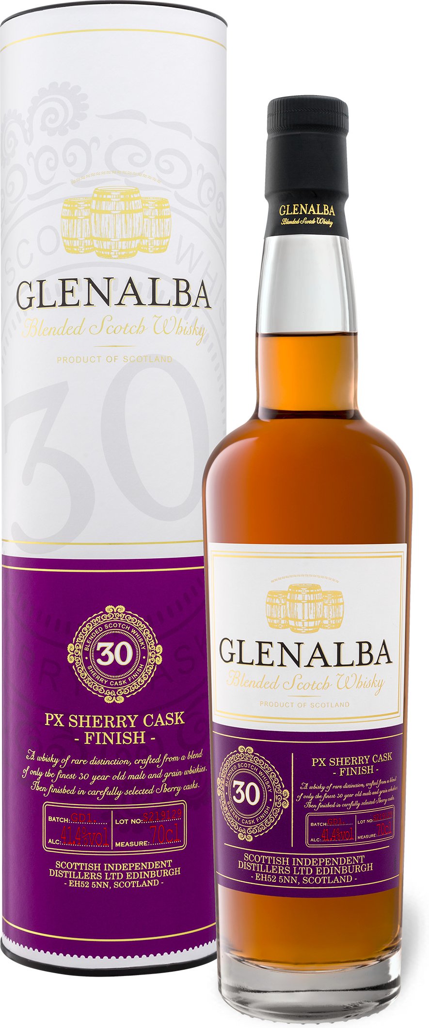 Glenalba Blended Scotch Whisky 30 Jahre PX Cask Finish mit Geschenkbox 41,4% Vol