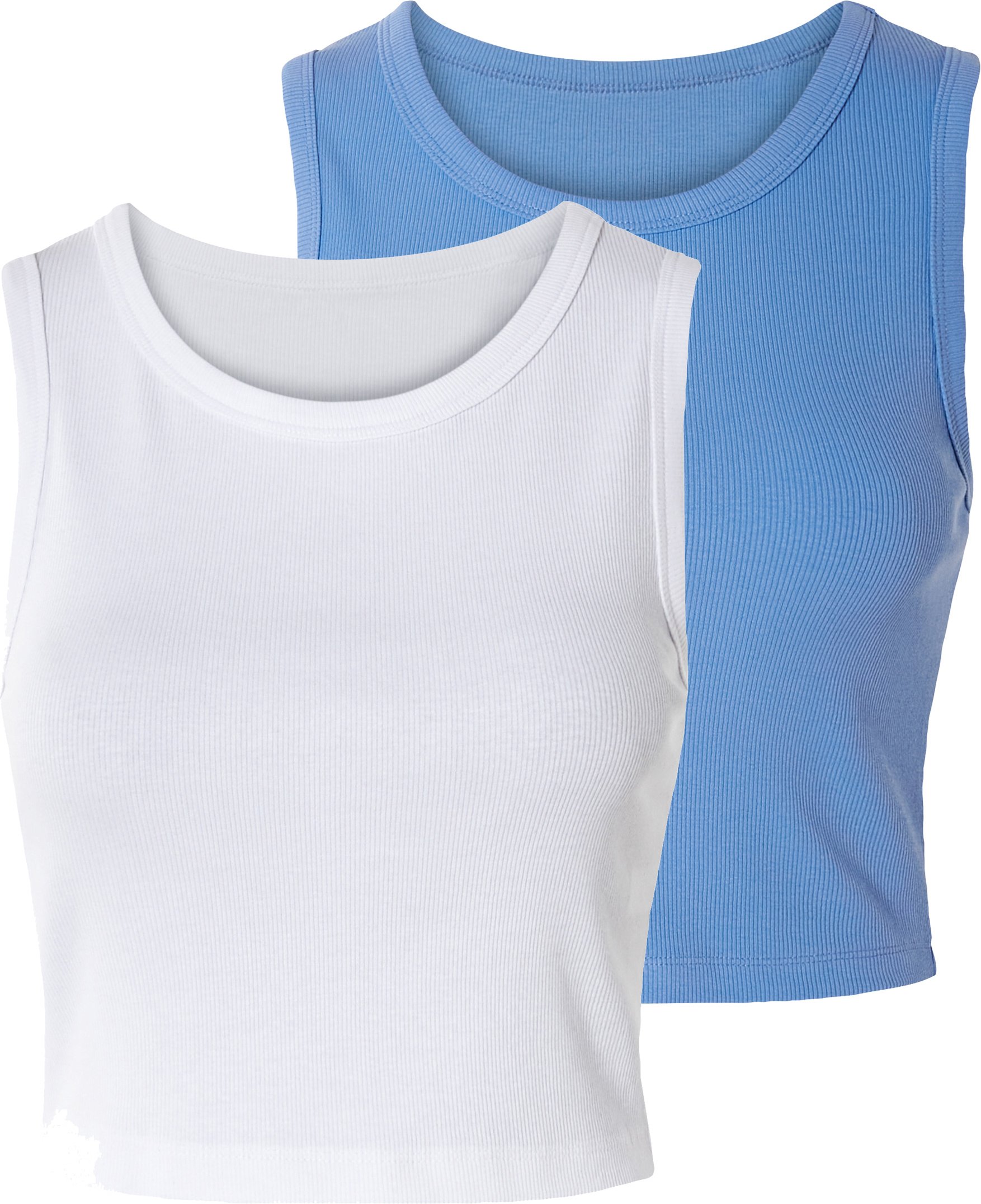 esmara® Damen Top cropped 2 Stück (blau/weiß, XL(48/50))