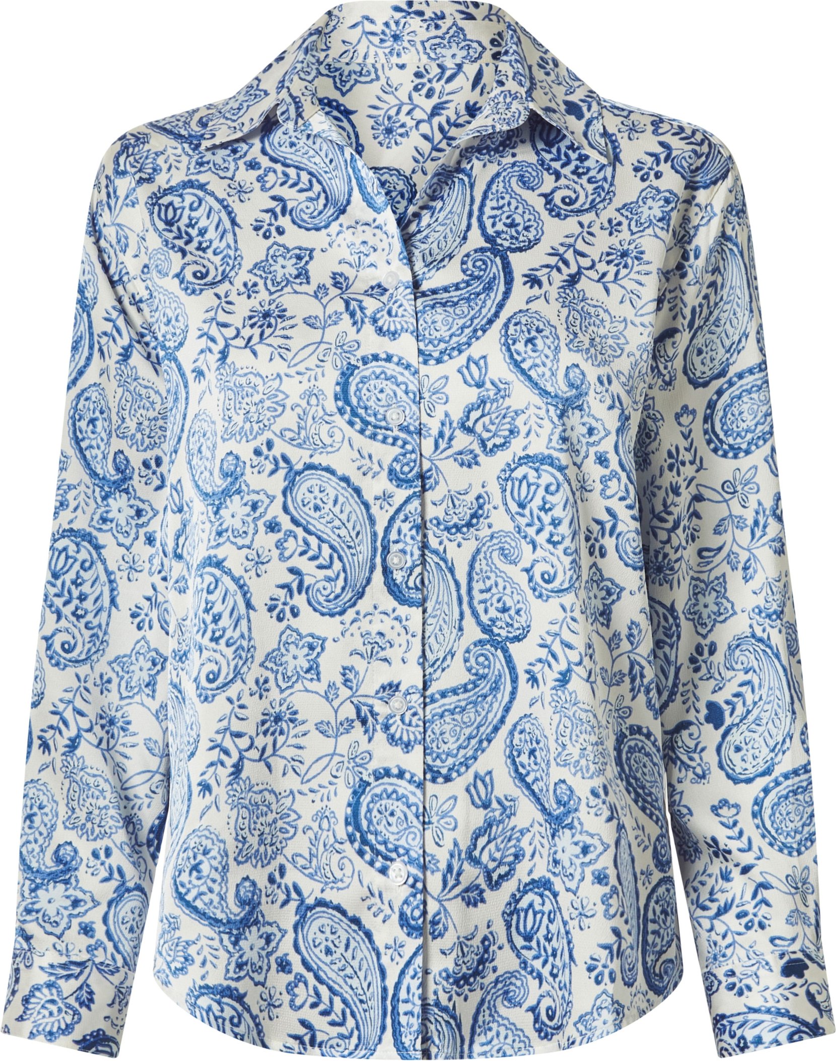 esmara® Damen Bluse Satin (weiß/blau, XS(32/34))