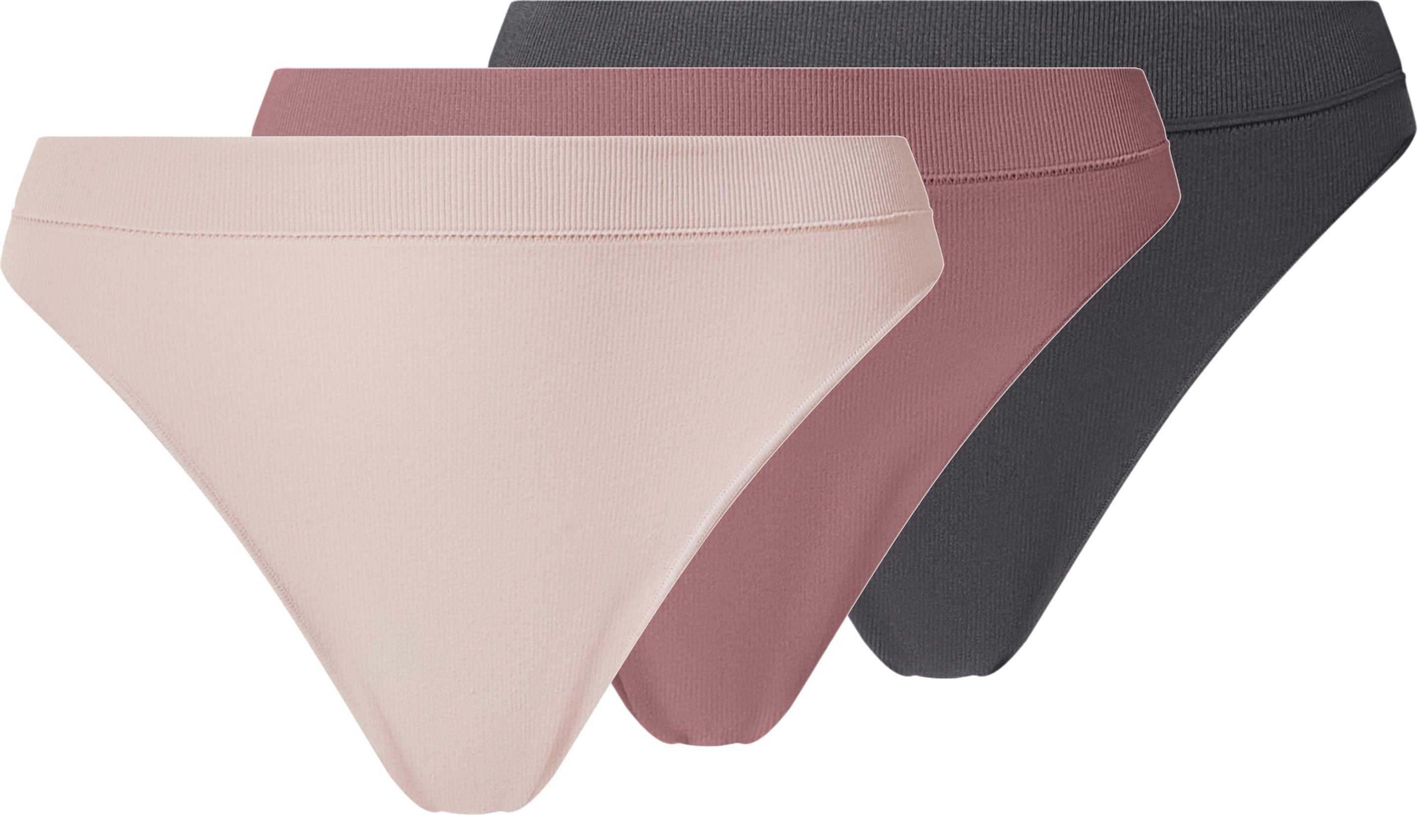 esmara® Damen String Rippe Seamless 3er (anthrazit/rosa, S(36/38))