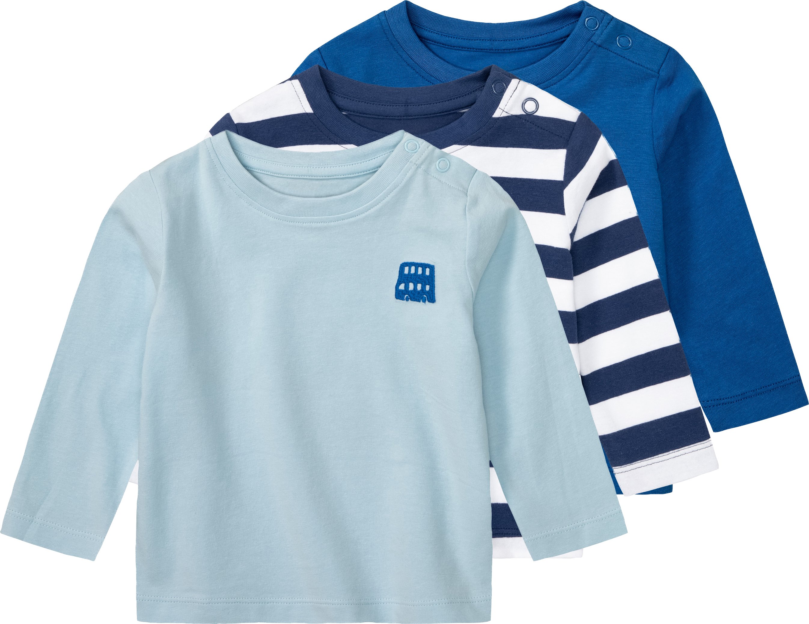 lupilu® Baby Langarmshirt, 3 Stück (62/68, Streifen/blau/hellblau)