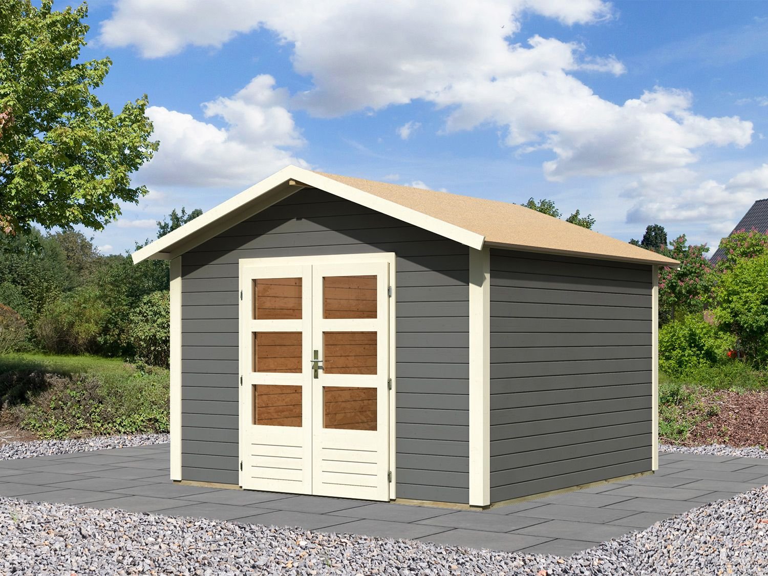 Karibu Carlos Satteldach Gartenhaus (ohne Boden, terragrau, B 304 x H 238 x T 304)