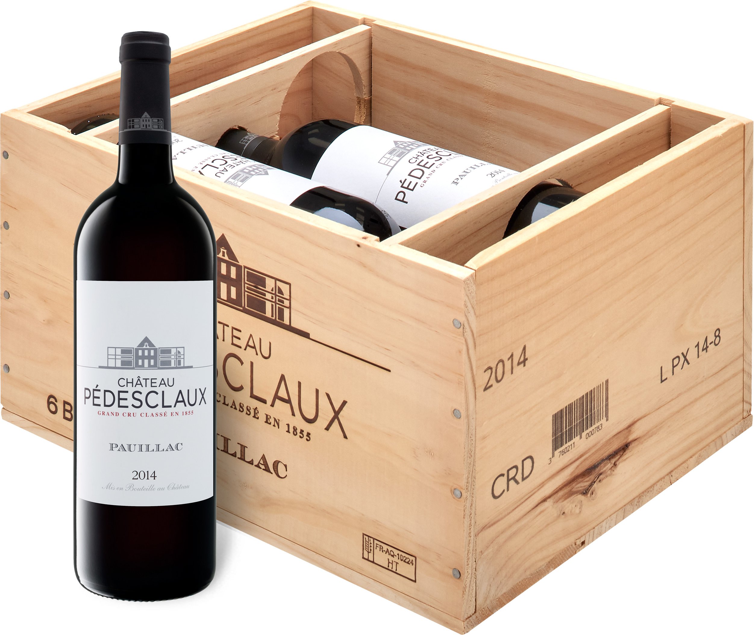 6 x 0,75-l-Flasche Château Pédesclaux Pauillac 5éme Grand Cru Classé AOC trocken, Rotwein 2017 - Original-Holzkiste
