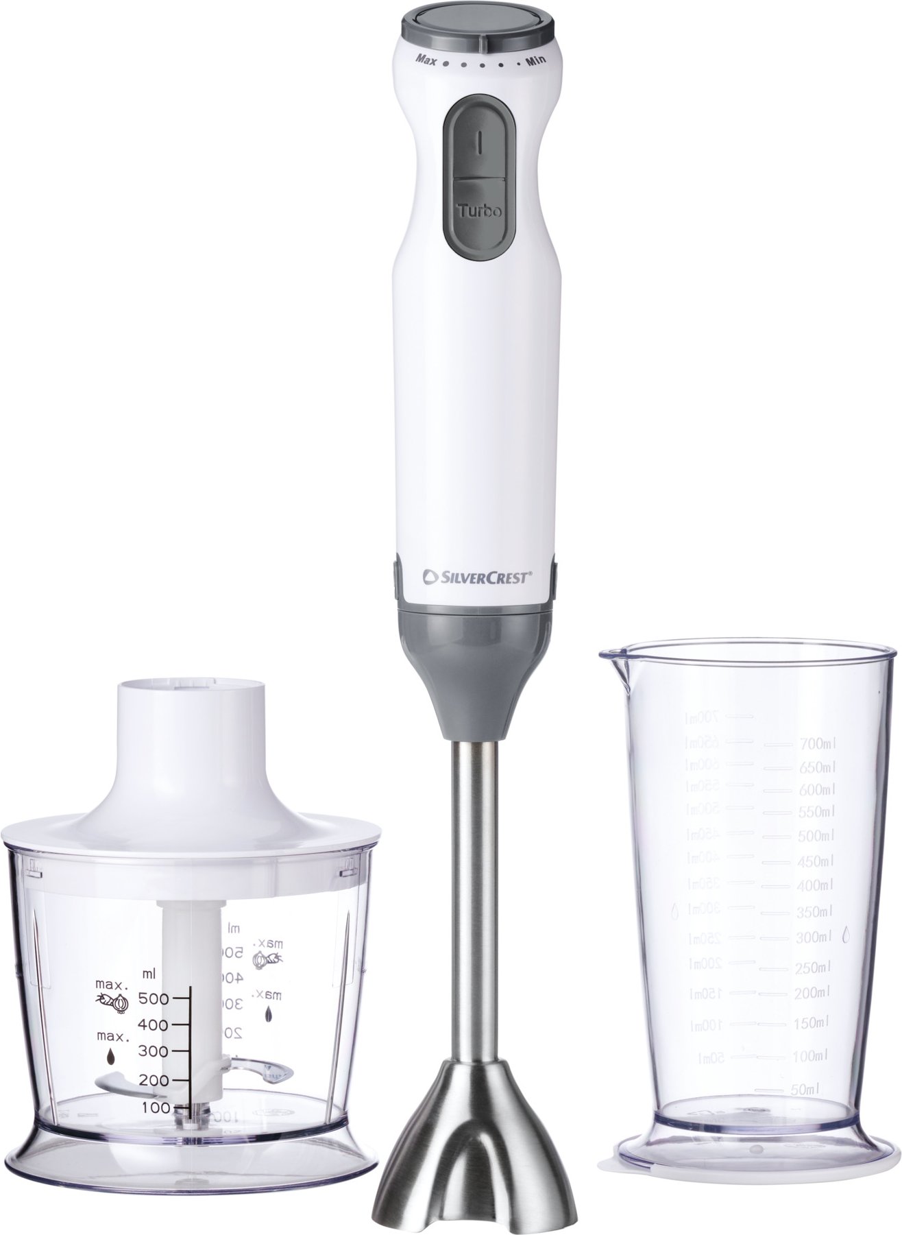 SILVERCREST® Stabmixer Set Kunststoff 4-tlg. SSMS 600 G1 / SOSMS 600 G1. (Weiß)