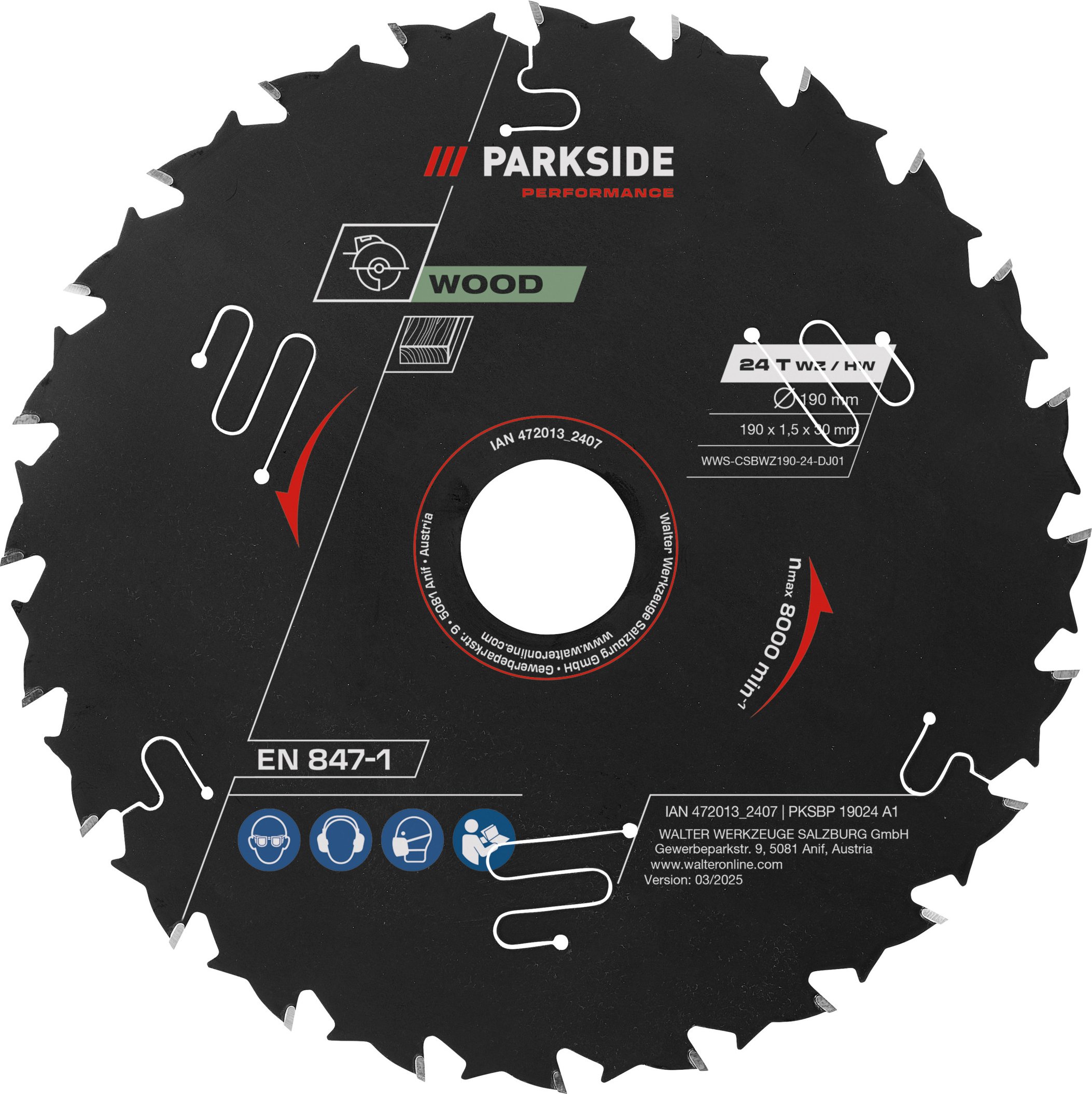 PARKSIDE PERFORMANCE® Kreissägeblätter 190 mm Holz zu 40V Akku-Handkreissäge (190 mm Holz 24 Zähne)