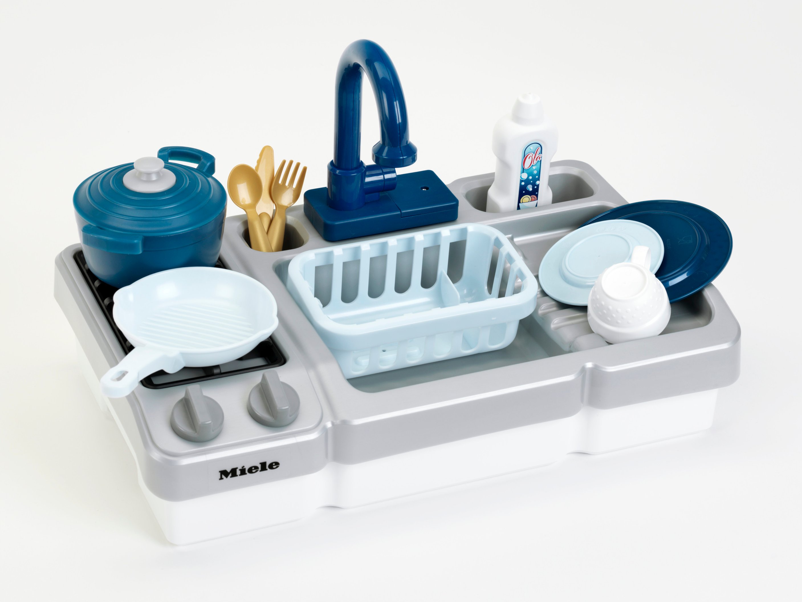 Klein Rollenspielzeug Miele Kinderspüle mit Wasserfunktion und Kochfeld