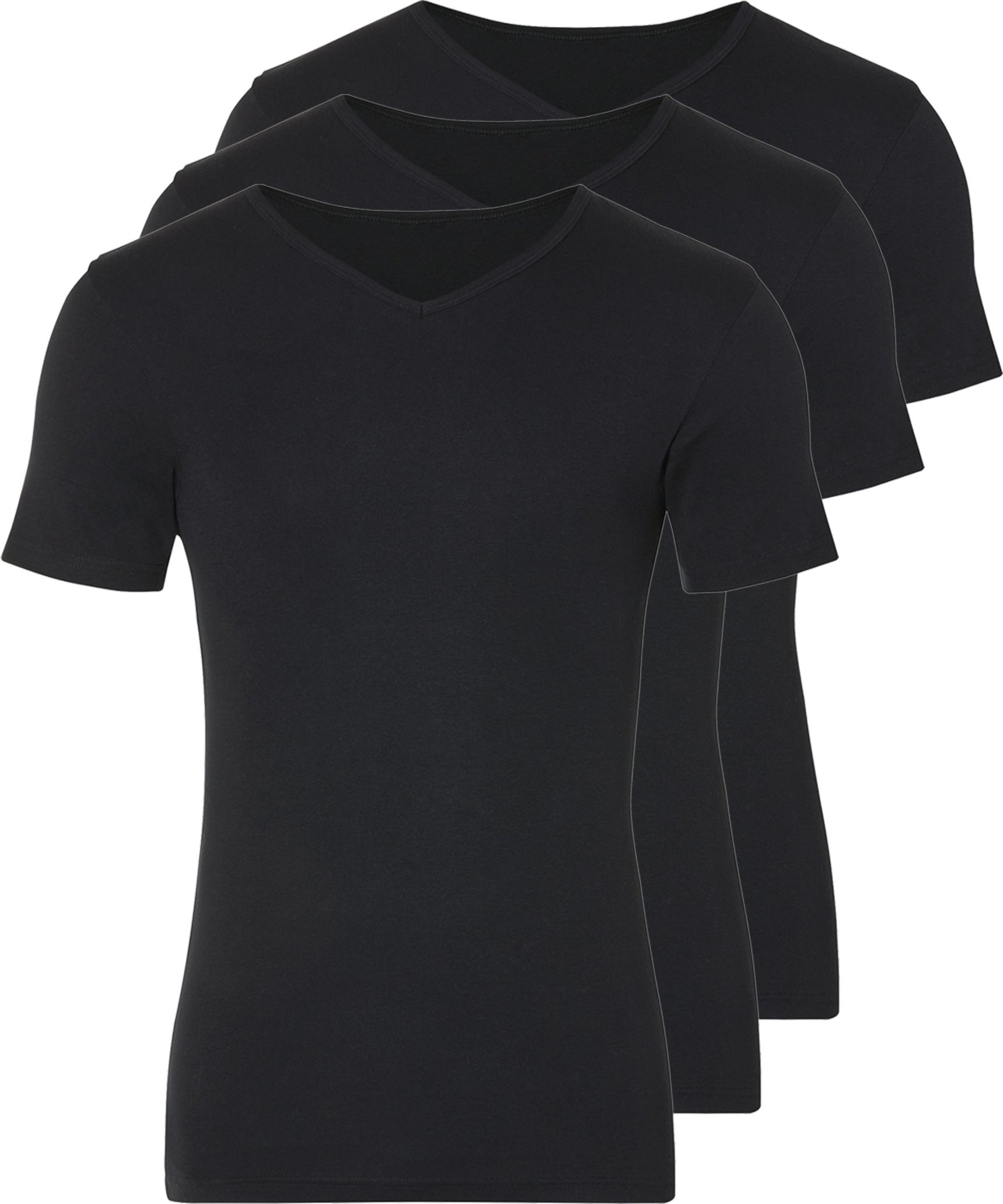 LIVERGY® Herren Unterziehshirt Feinripp, 3 Stück (V-Ausschnitt, Schwarz, 6/L)