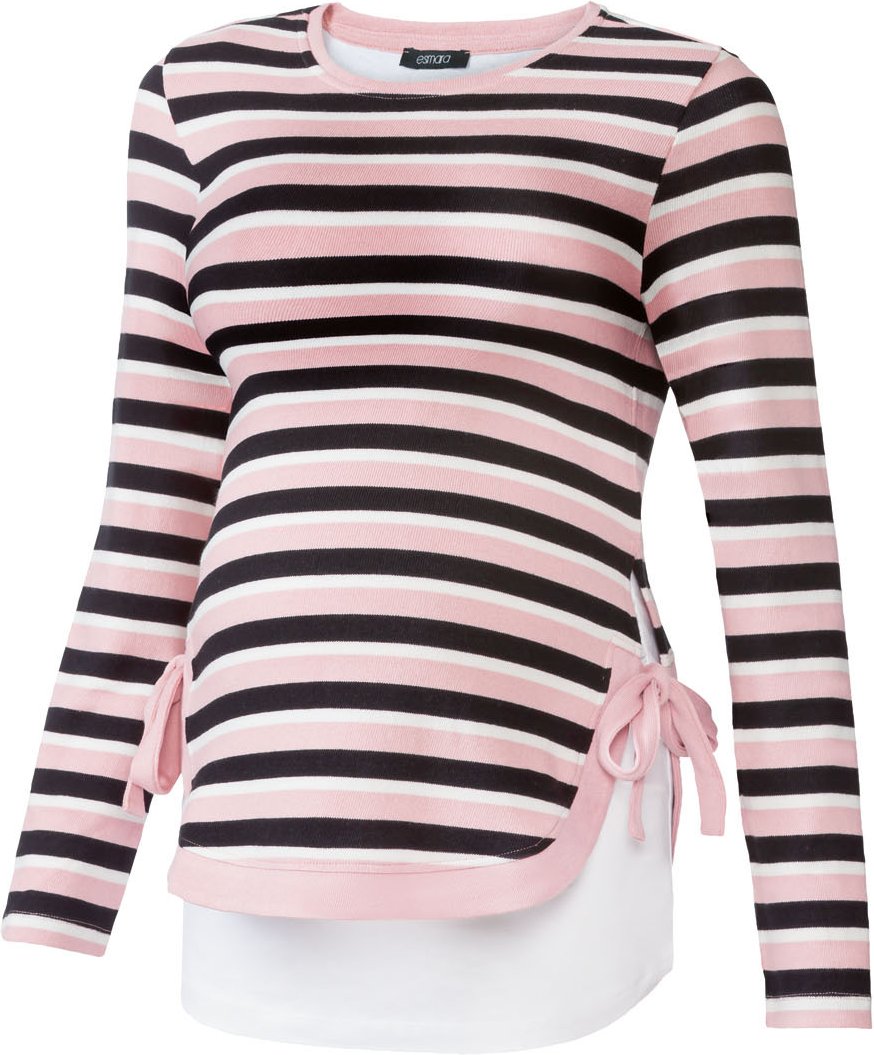 esmara® Damen Umstandspullover (Ringel/schwarz/weiß/rosa, M (40/42))