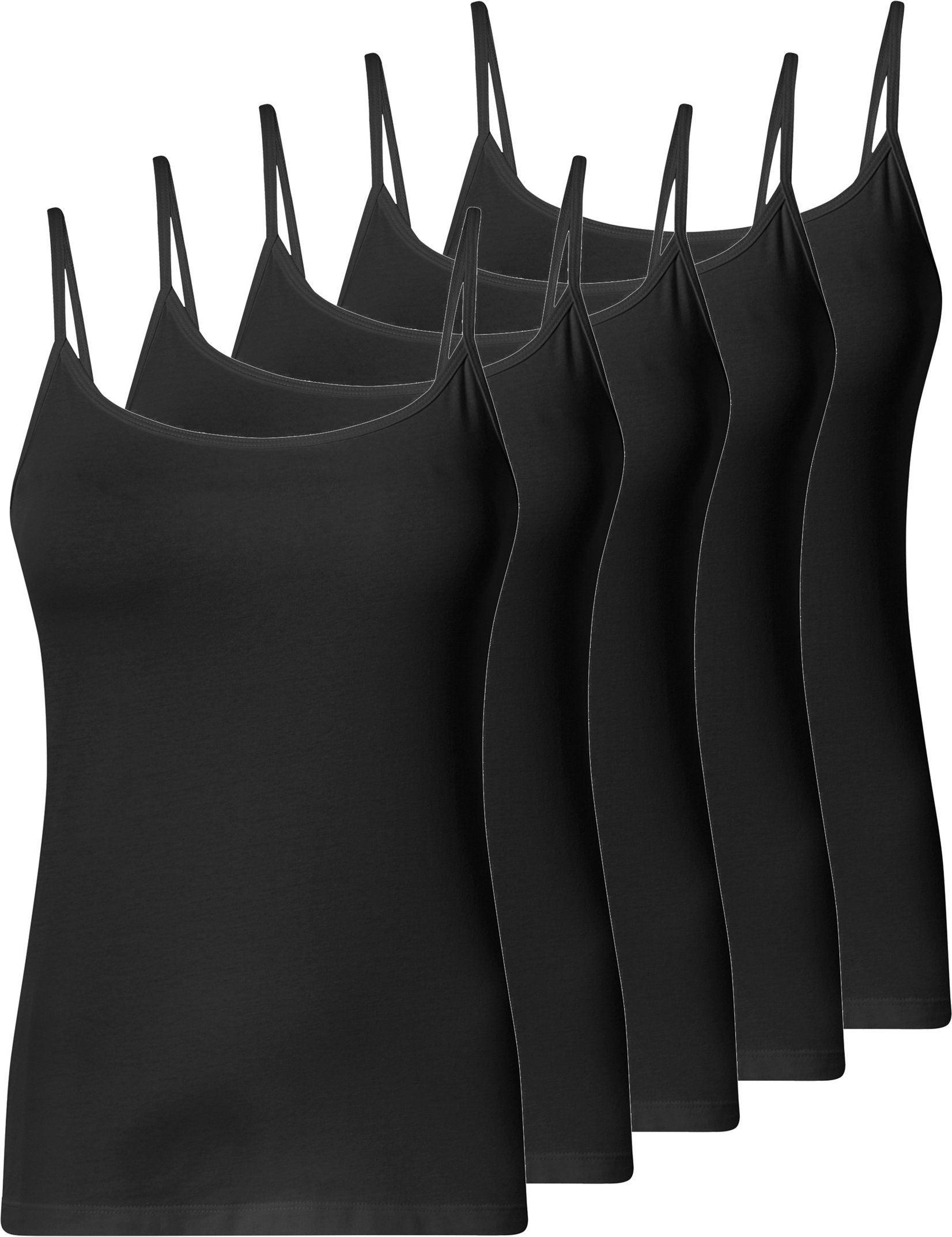 esmara® Damen Spaghettiträgerhemd 5er (Schwarz, L(44/46))