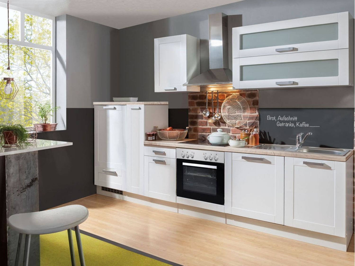 Menke Küchenblock Premium 270/280/300/310cm (mit Geschirrspüler, 310 cm / Landhaus weiss, Frei Bordsteinkante)