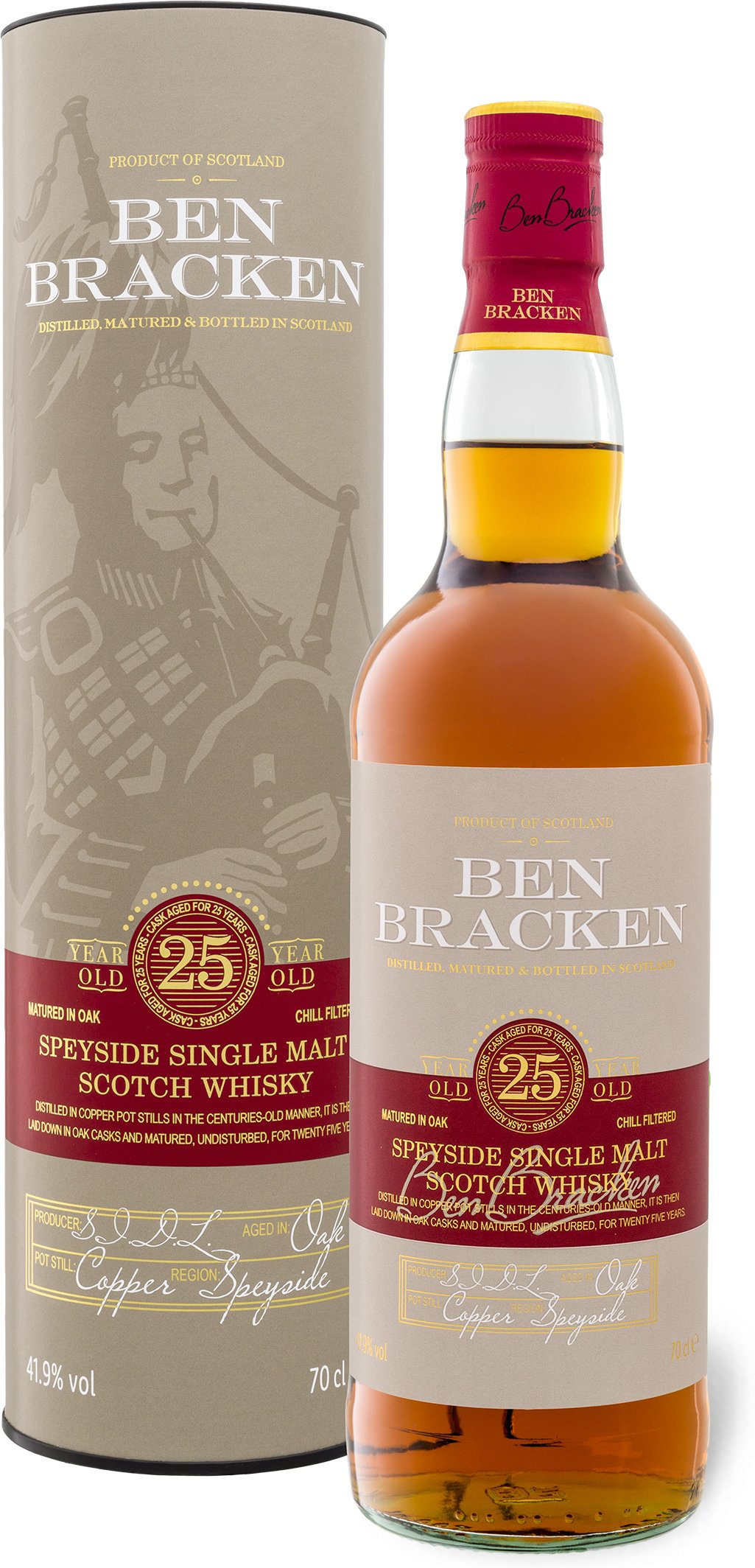 Ben Bracken Speyside Single Malt Scotch Whisky 25 Jahre mit Geschenkbox 41,9% Vol