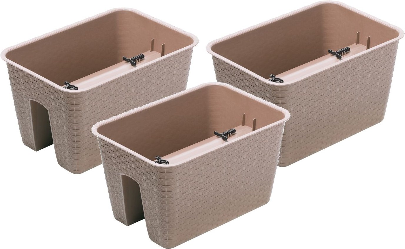 Prosperplast Geländertopf Ratolla Railing 3-er Set (Rechteckig, Mocca, 396x272x225 mm)